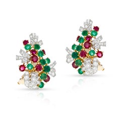 Cartier Paris Emerald Ruby and Diamond Platinum and Yellow Gold Earrings
