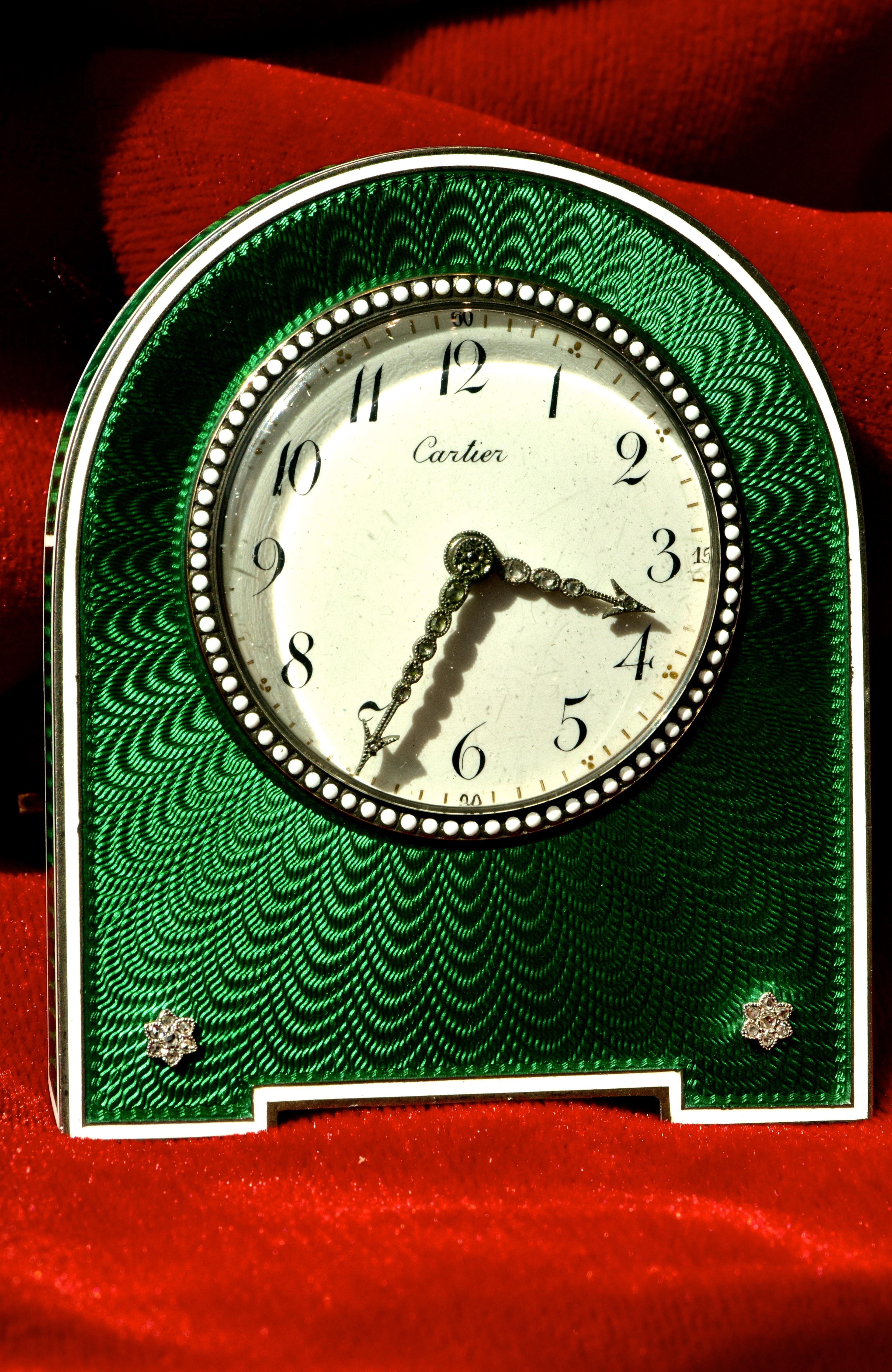 Cartier Paris Enamel and Diamond Desk Clock, circa 1914 7
