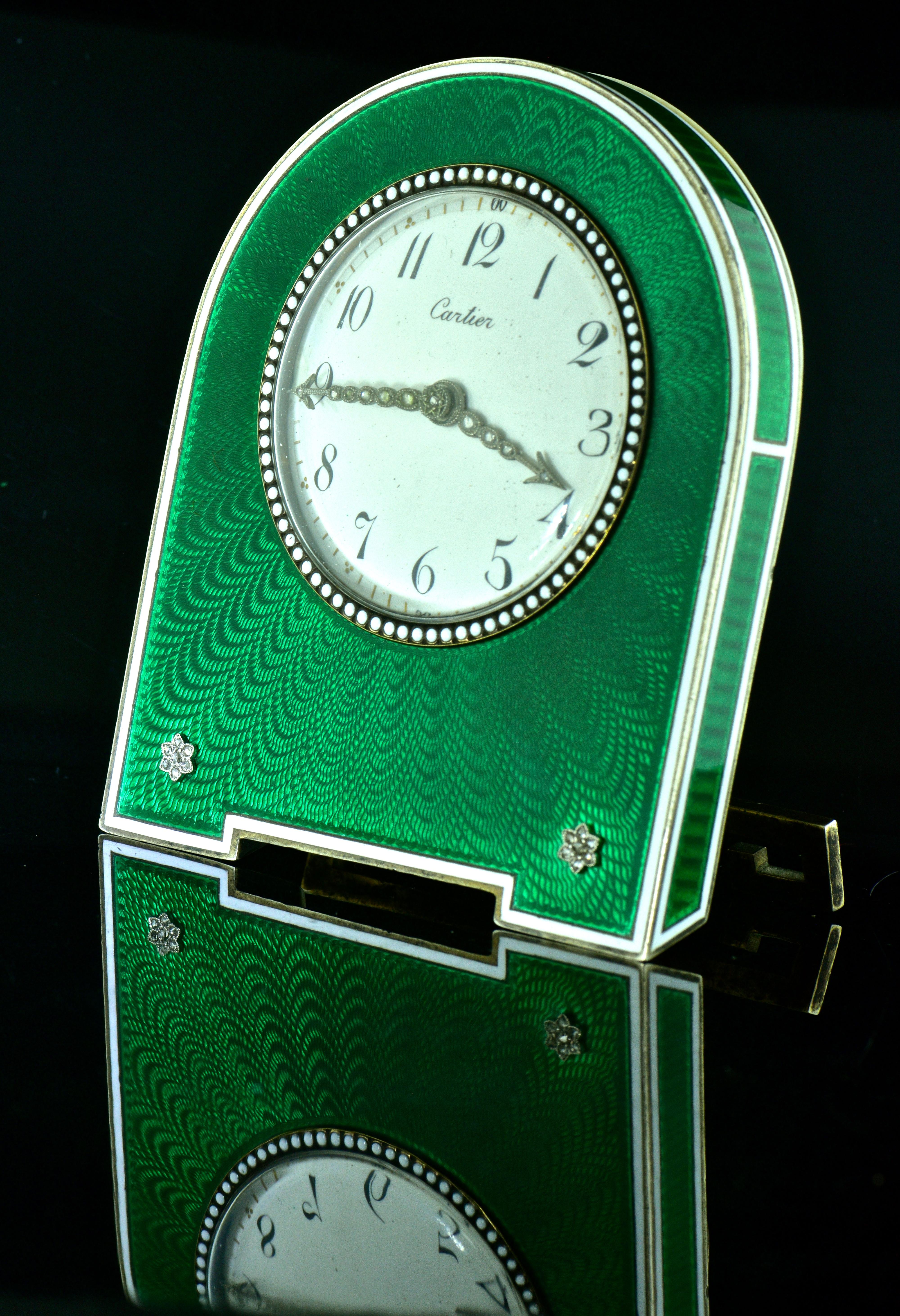 Cartier Paris Enamel and Diamond Desk Clock, circa 1914 15