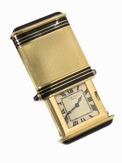 Cartier Paris EWC 1920s Gold and Enamel Art Deco Travel Watch