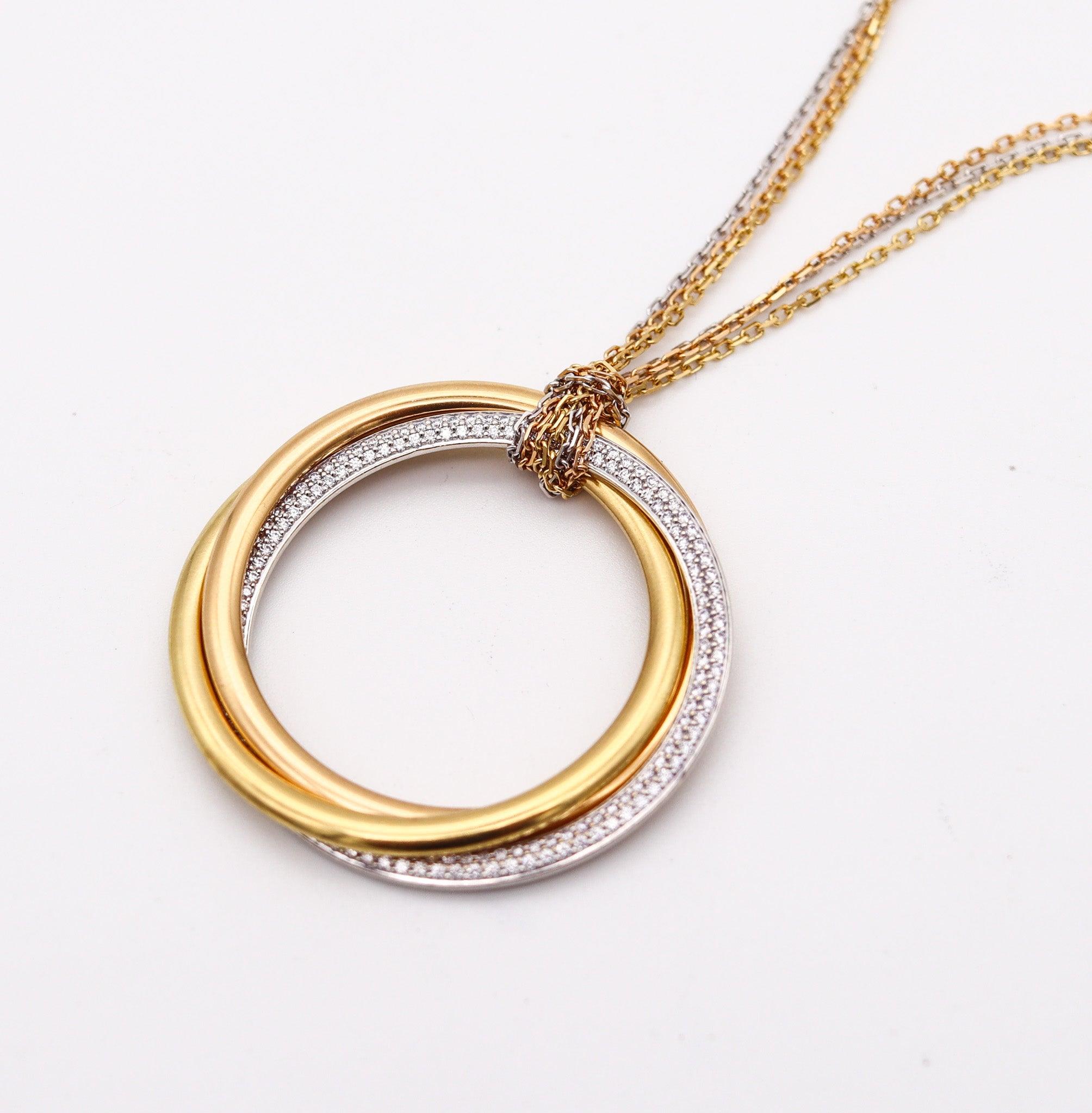 CARTIER Paris Extra Large Trinity Roller Necklace In 18Kt Gold With VVS Diamonds In Excellent Condition For Sale In Miami, FL