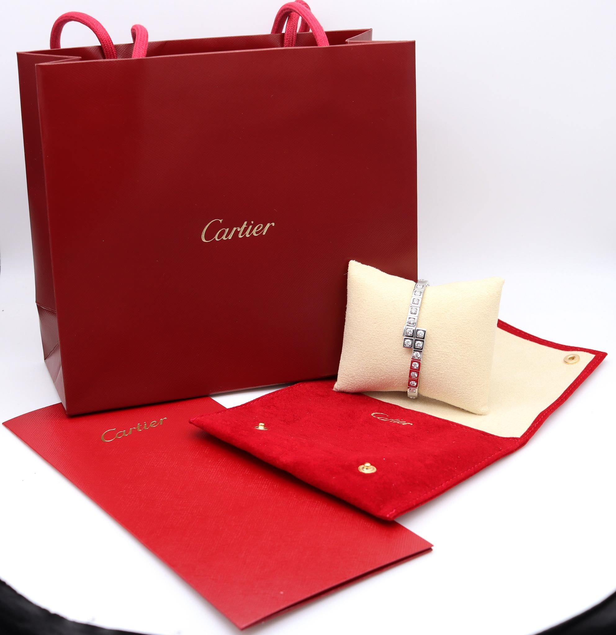 Modernist Cartier Paris Flexible Tectonique Bracelet Bangle in 18Kt Gold 3.78 Ctw Diamonds For Sale
