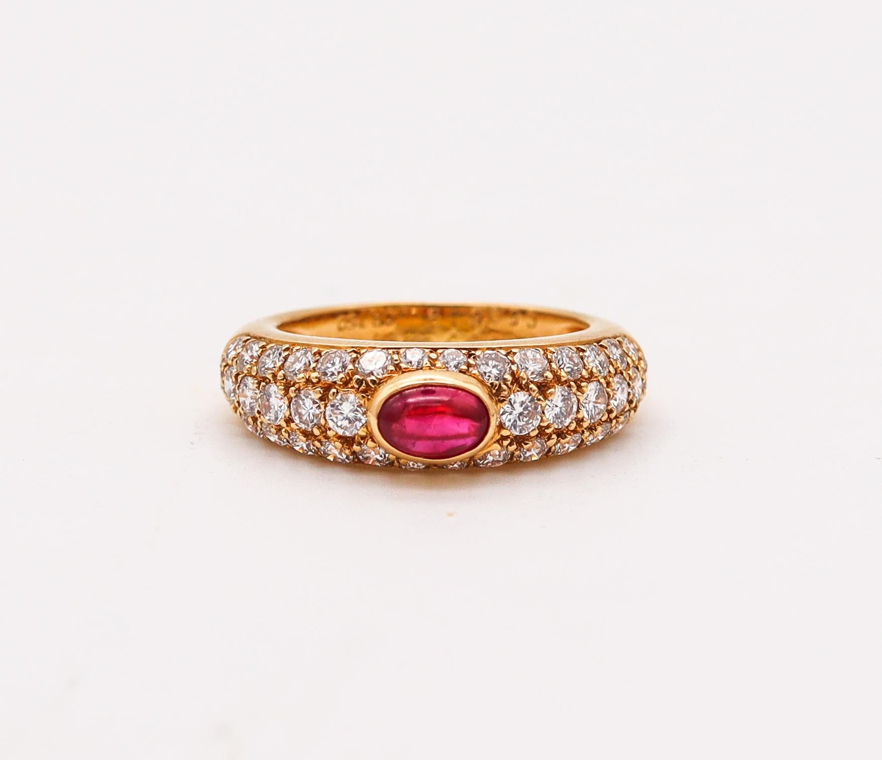 Brilliant Cut Cartier Paris Gems Set Ring in 18Kt Gold with 2.29 Cts Diamond and Burmese Ruby