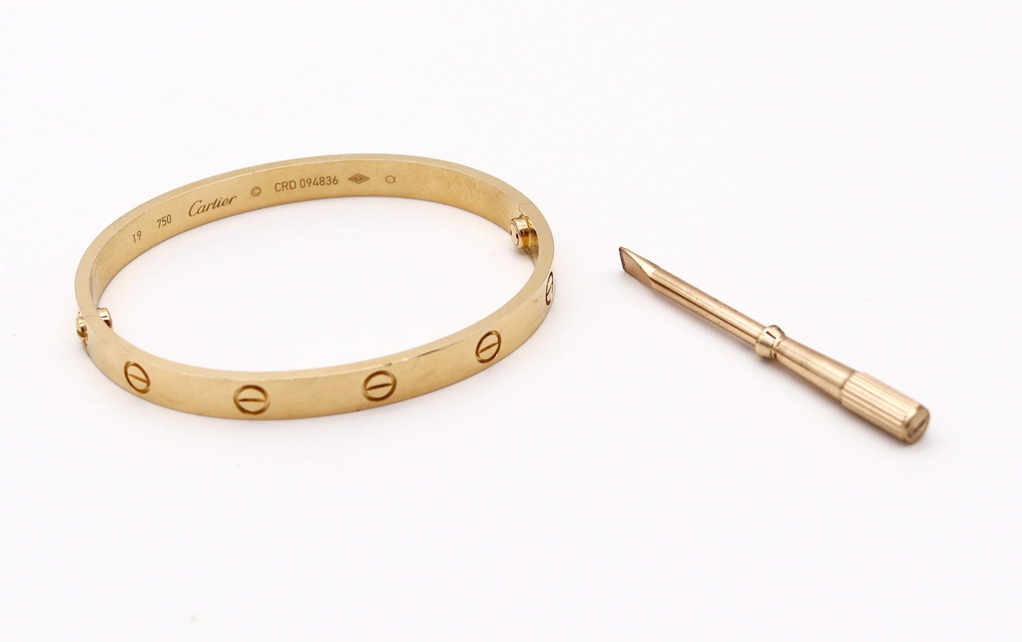 CARTIER Paris Genuine Love Bracelet in 18Kt Yellow Gold Size 19 In Cartier Box 3