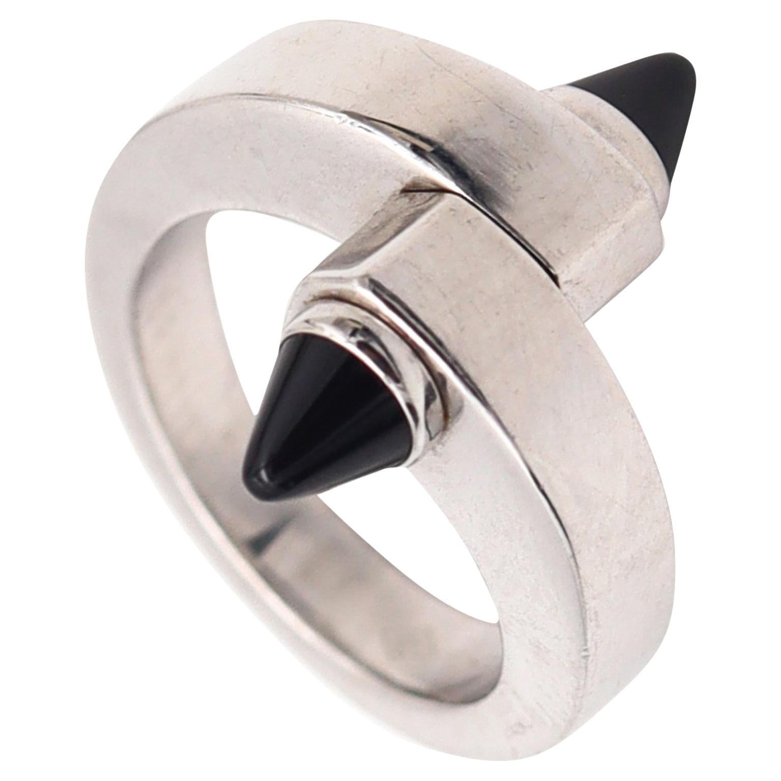 CARTIER Paris Geometric Menotte Bypass Ring In 18Kt Gold With Black Onyx Sz 51