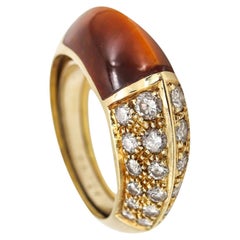 Cartier Paris Geometric Ring 18Kt Yellow Gold with 5.46 Ctw Diamonds & Tiger Eye