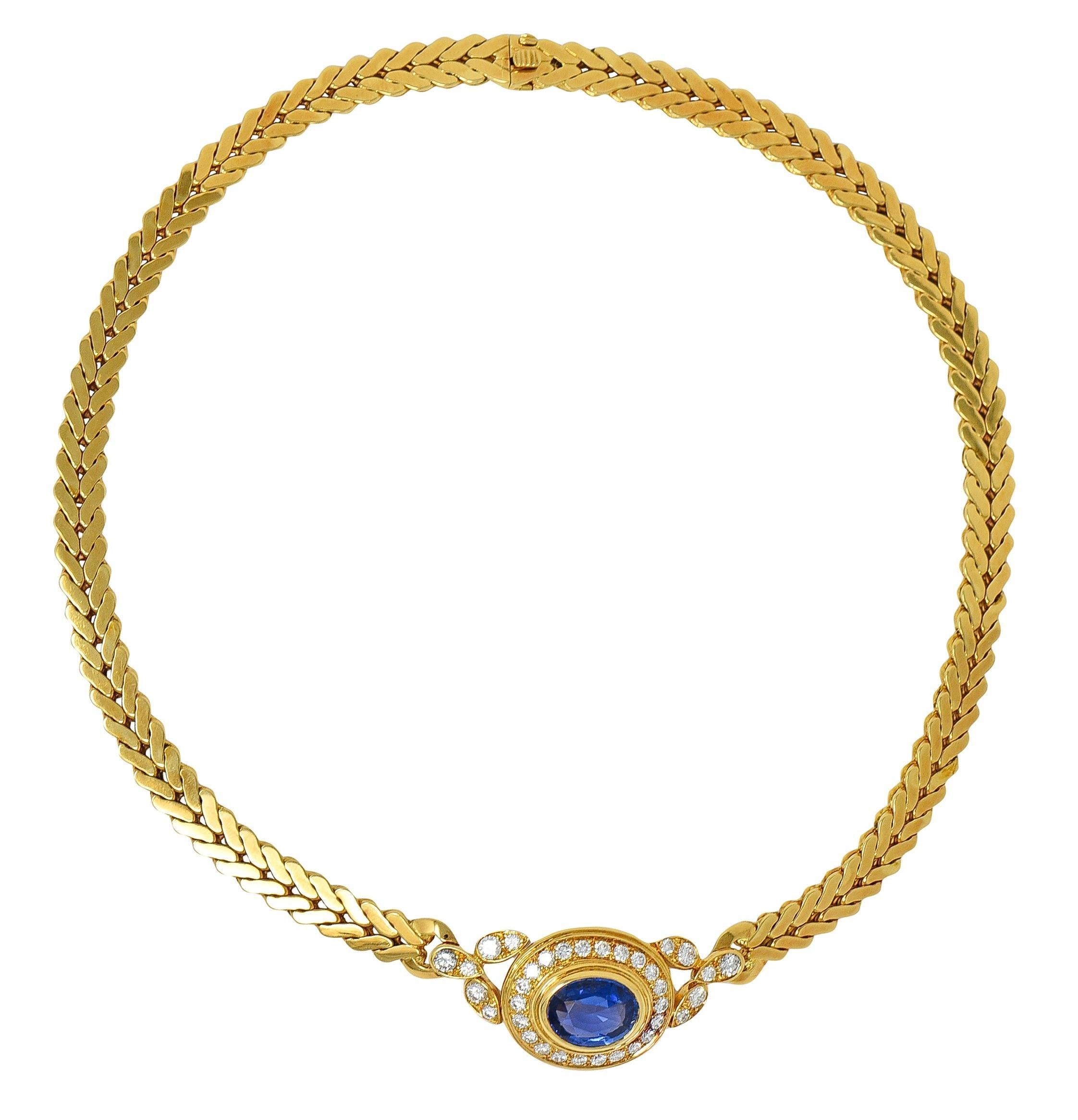 Cartier Paris Georges L'Enfant Ceylon Saphir Diamant 18K Gold Vintage By Halskette (Ovalschliff) im Angebot