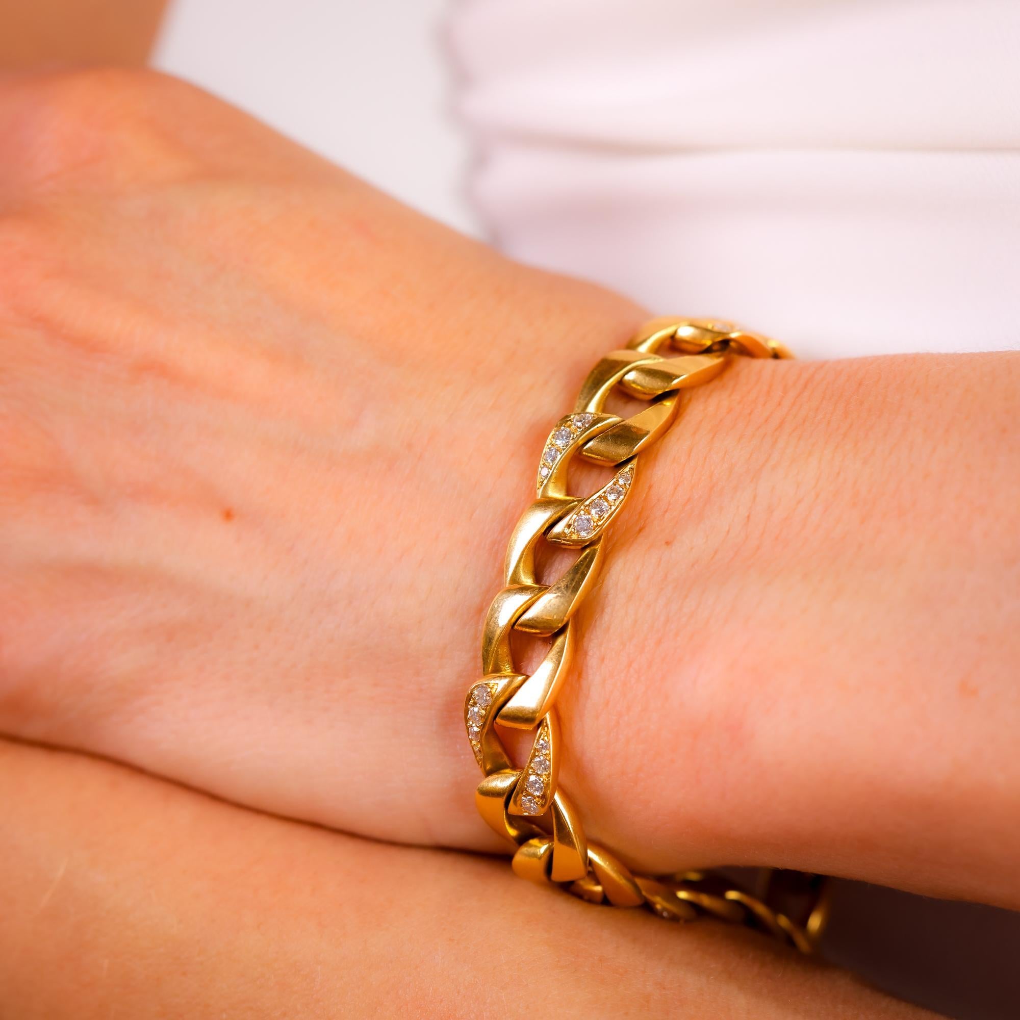Brilliant Cut Cartier Paris Georges L'Enfant diamond 18k yellow gold link chain bracelet