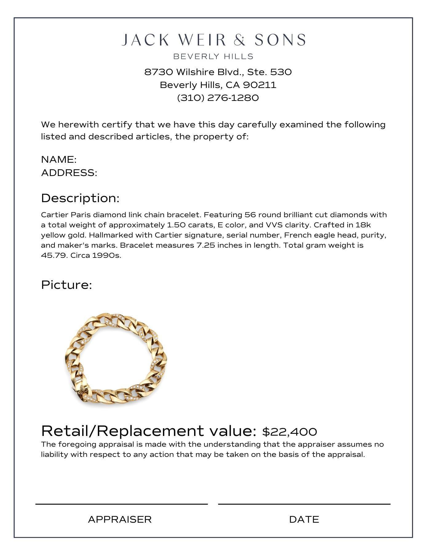 Cartier Paris Georges L'Enfant diamond 18k yellow gold link chain bracelet In Excellent Condition In Beverly Hills, CA