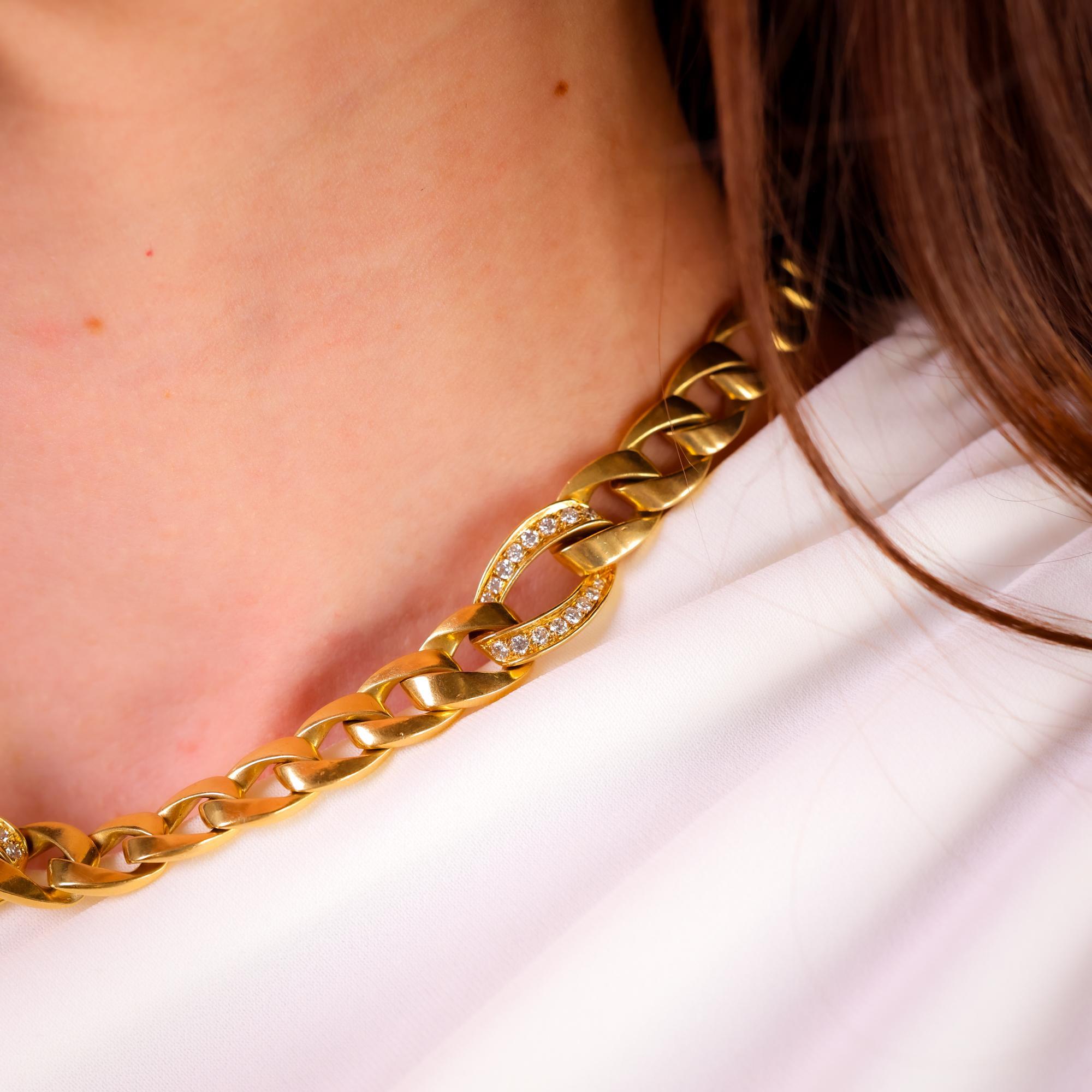 Brilliant Cut Cartier Paris Georges L'Enfant diamond 18k yellow gold link chain necklace
