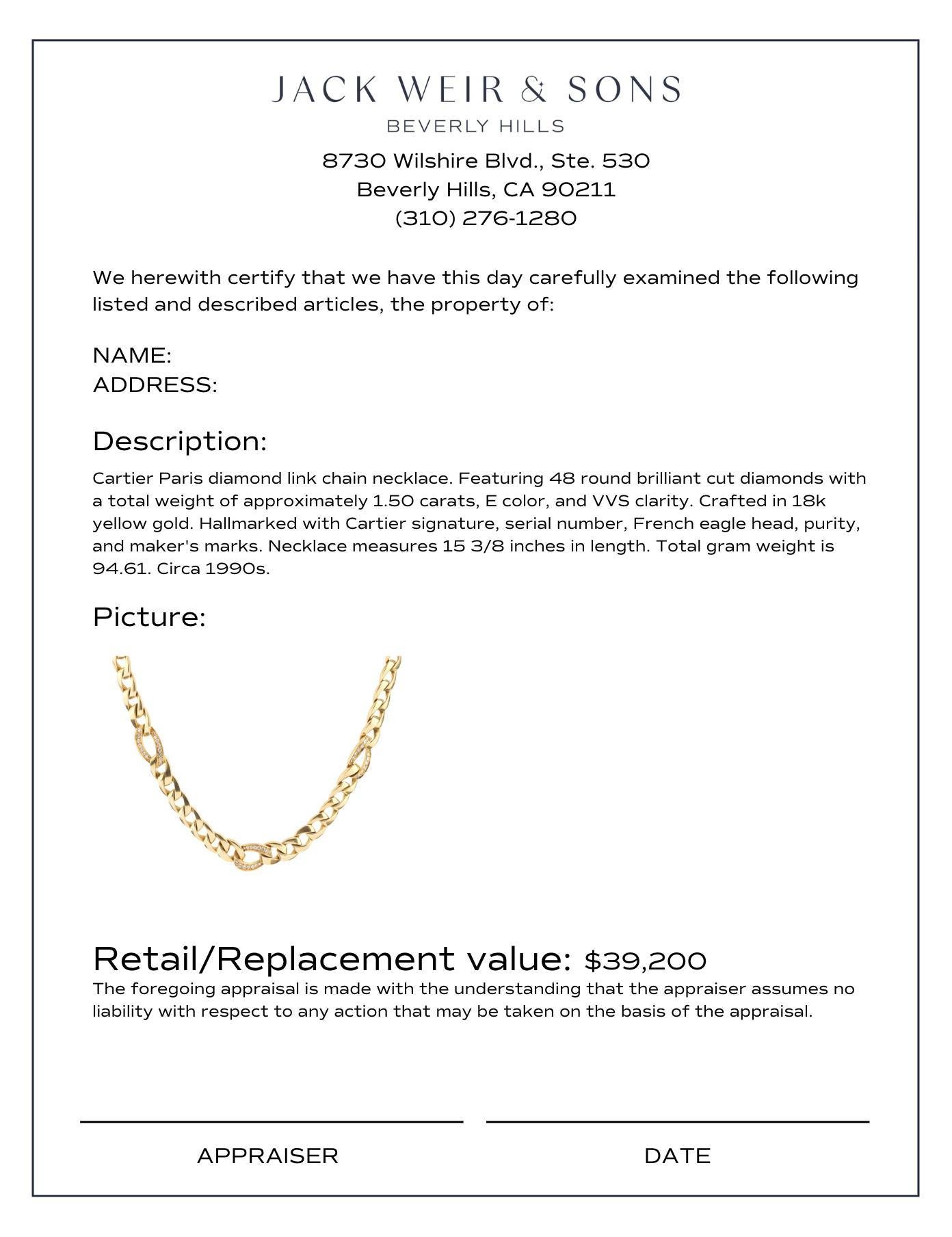 Cartier Paris Georges L'Enfant diamond 18k yellow gold link chain necklace In Excellent Condition In Beverly Hills, CA