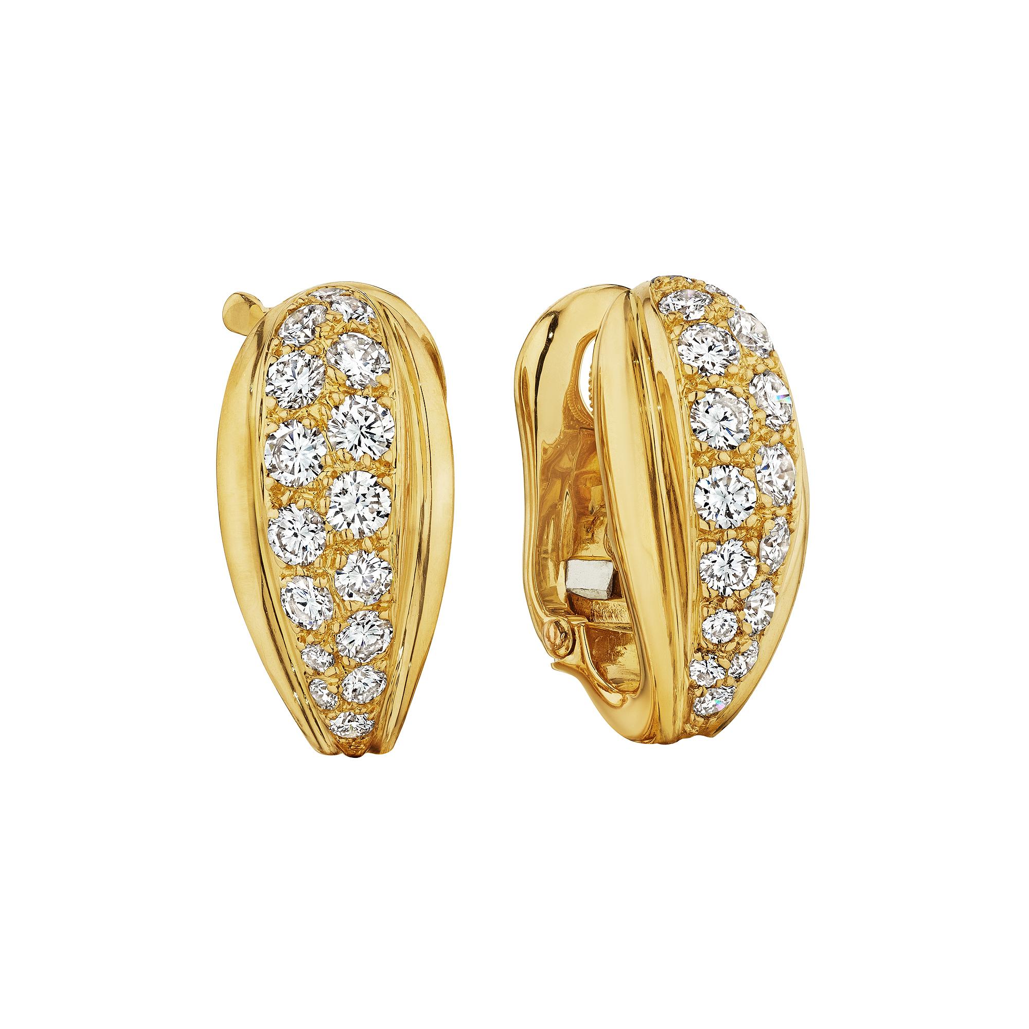 Round Cut Cartier Paris Georges L'Enfant Diamond Gold Door Knocker Clip Earrings For Sale