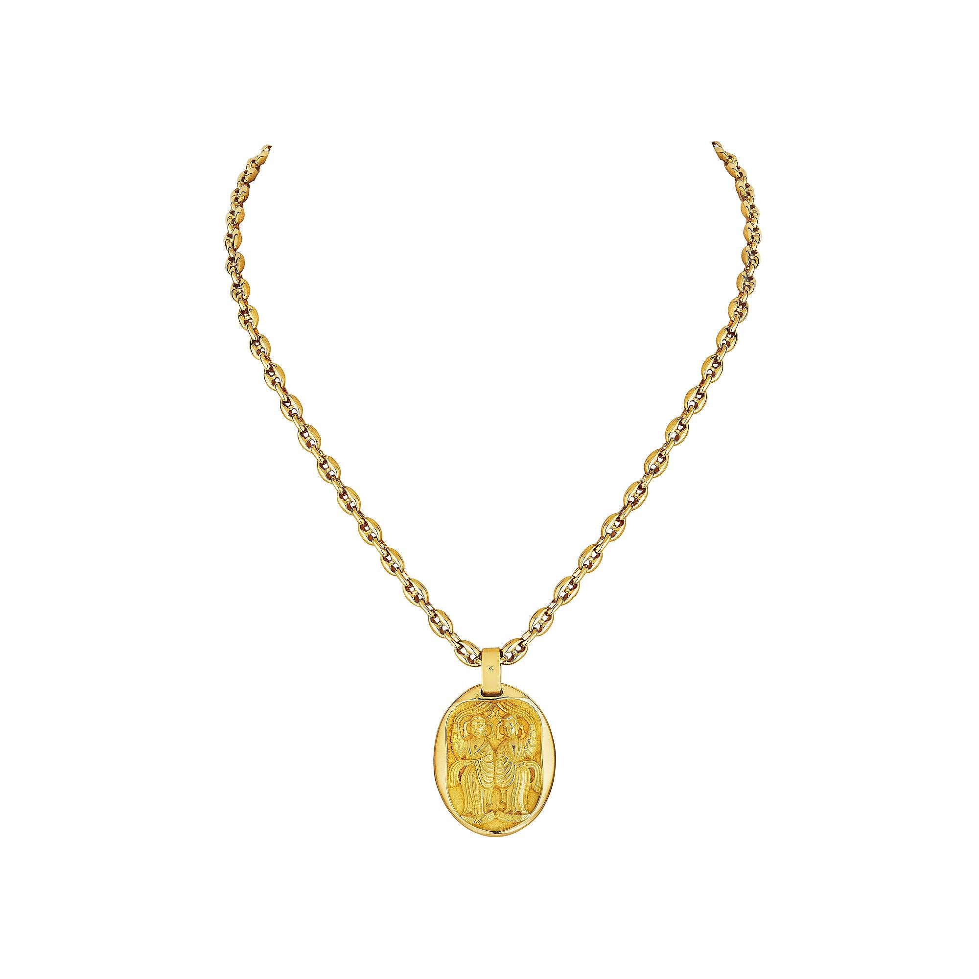Modernista Ciondolo ovale in oro di Cartier Paris Georges L'Enfant Gemini Zodiac in vendita