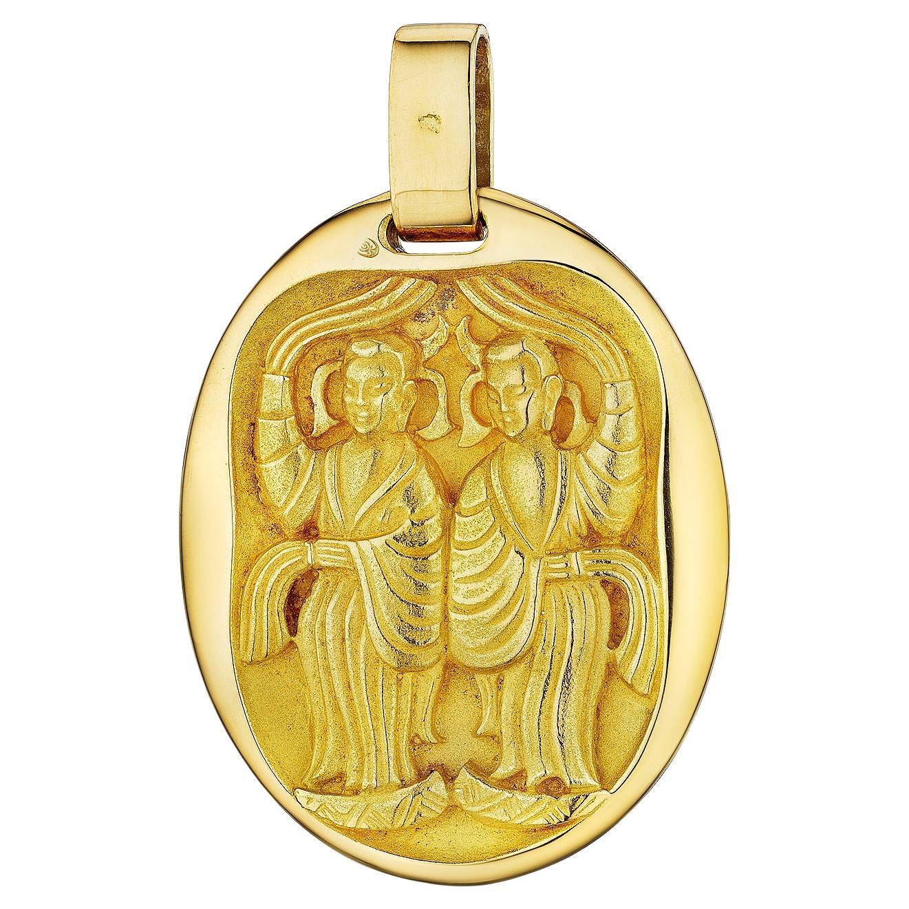 Cartier Paris Georges L'Enfant Gemini Zodiac Gold Oval Pendant