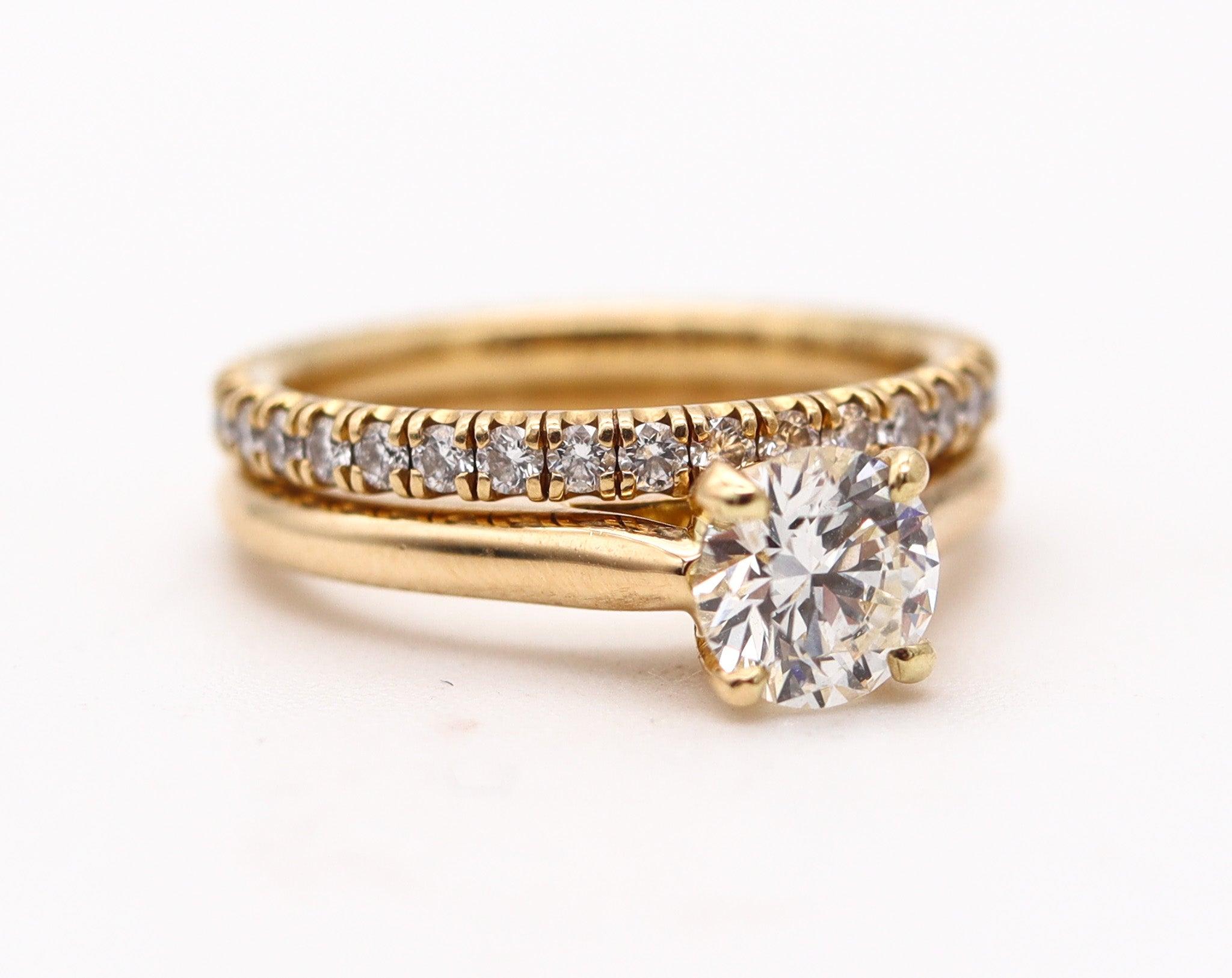 Modernist CARTIER Paris Gia Certified Rings Set In 18Kt Gold With 1.10 Cts H VS Diamonds For Sale