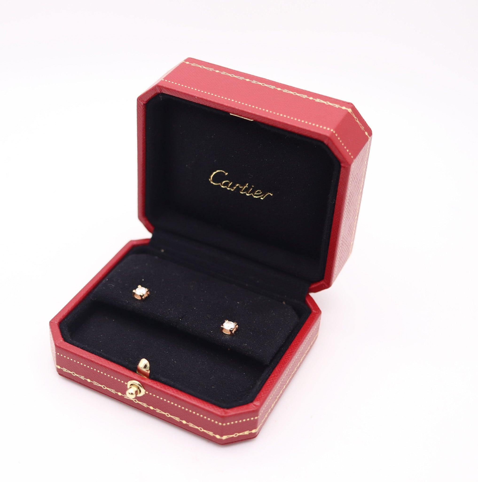 Diamonds earrings studs designed by Cartier.

These are a modern studs earrings created in Paris France by the jewelry house of Cartier. This pair is from the C de Cartier collection and was crafted in solid yellow gold of 18 karats with high