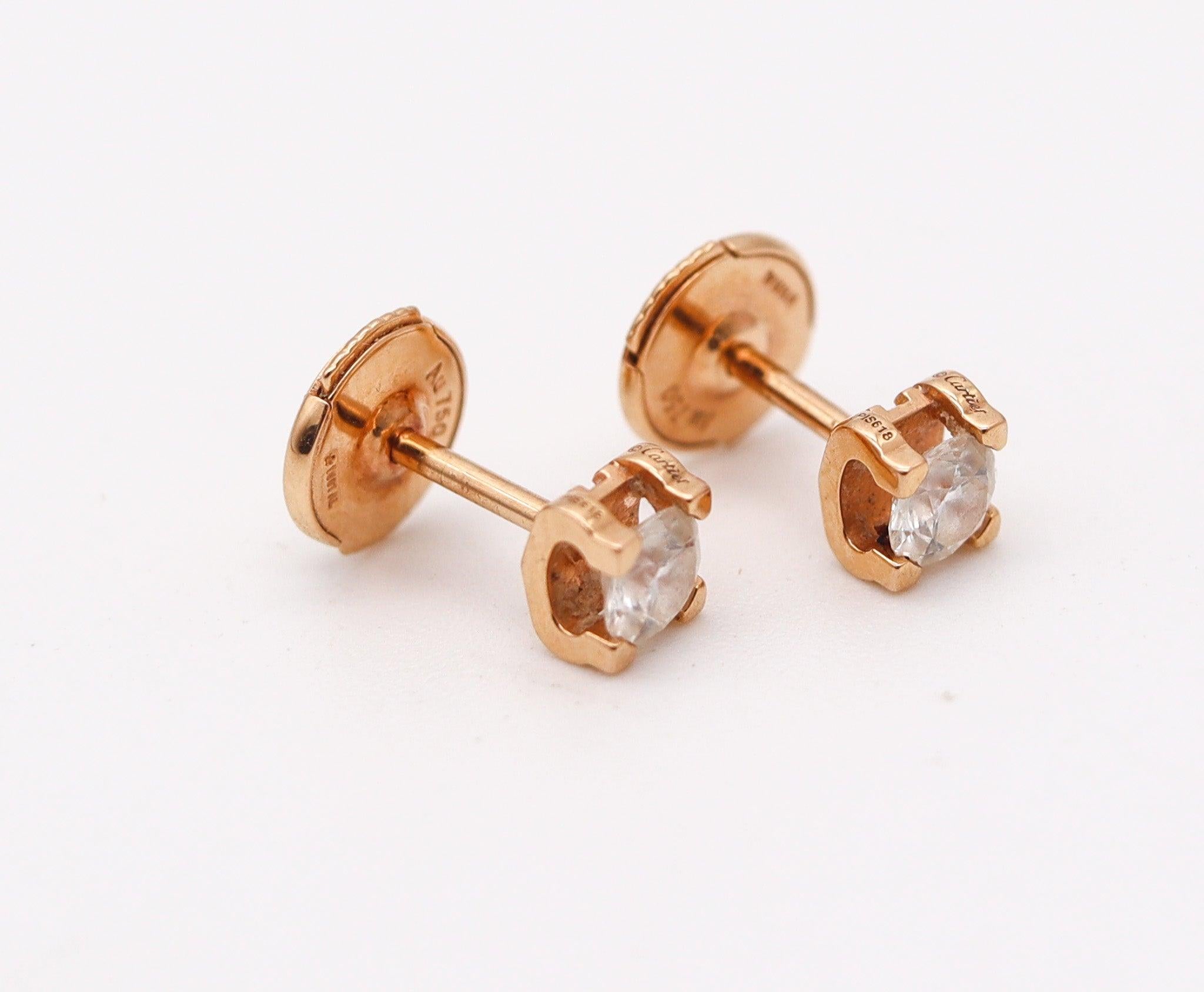 Modernist CARTIER Paris Gia Certified Studs Earrings 18Kt Gold With 0.50 Cts E VS 1 In Box For Sale