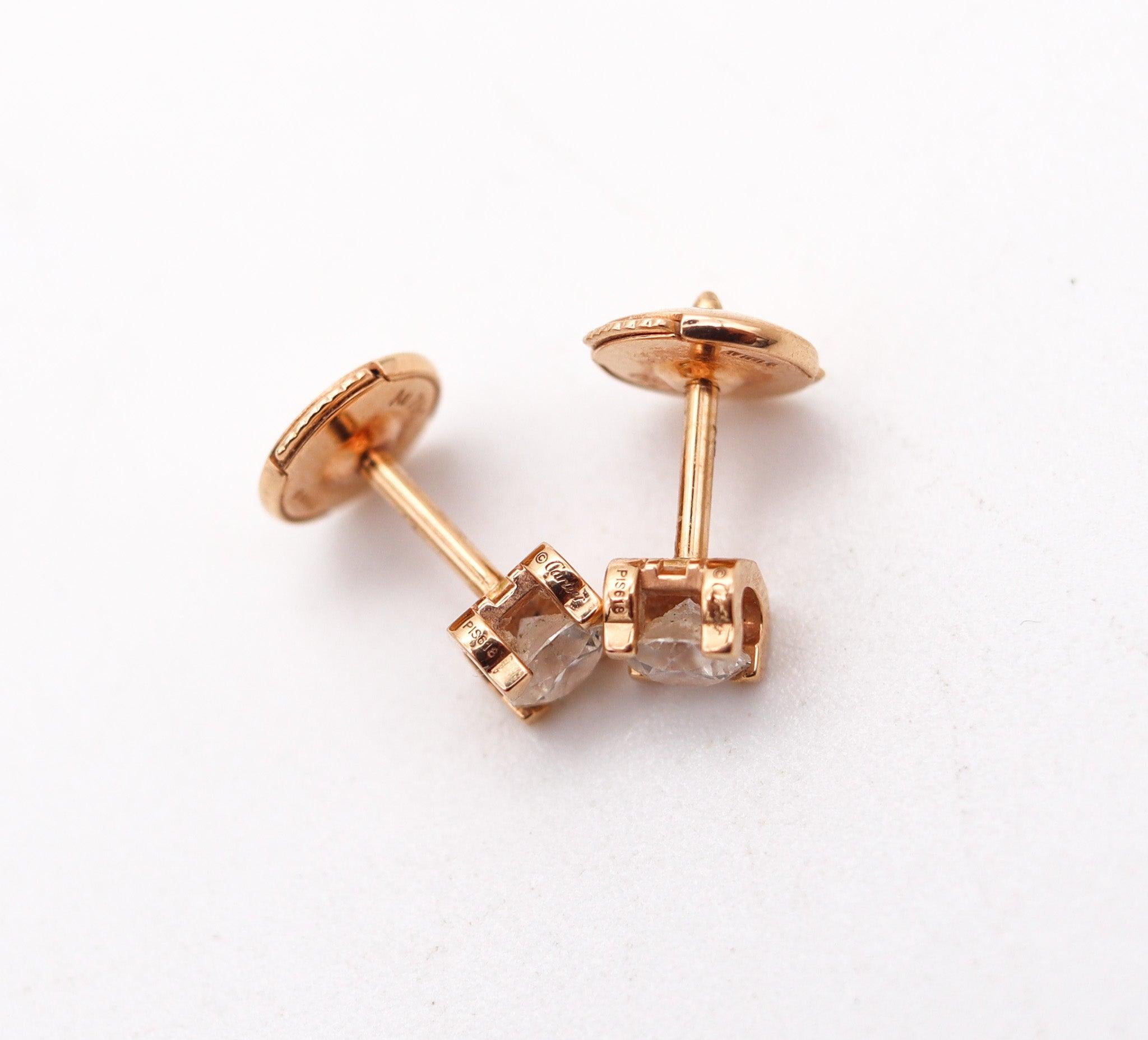 CARTIER Paris Gia Certified Studs Earrings 18Kt Gold With 0.50 Cts E VS 1 In Box In Excellent Condition For Sale In Miami, FL