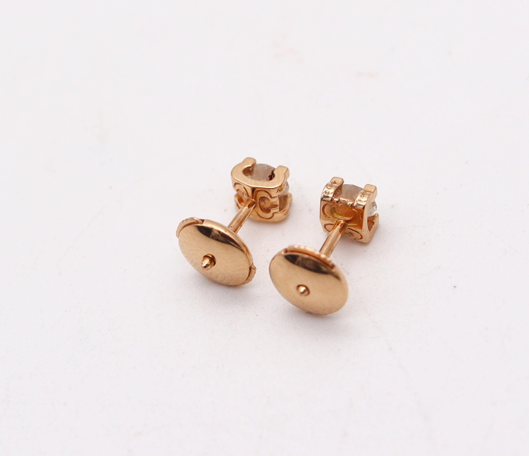 Women's CARTIER Paris Gia Certified Studs Earrings 18Kt Gold With 0.50 Cts E VS 1 In Box For Sale