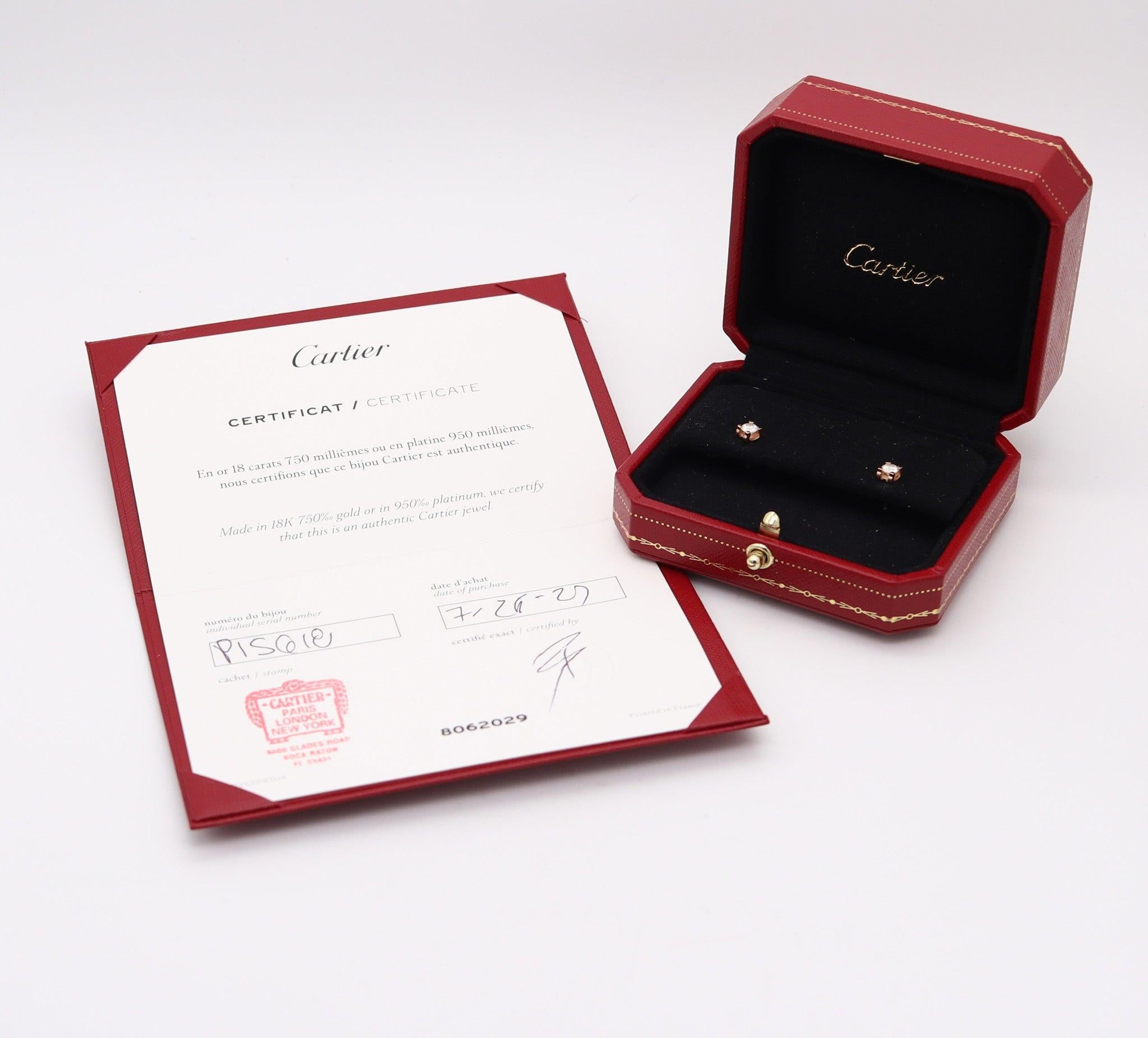 CARTIER Paris Gia Certified Studs Earrings 18Kt Gold With 0.50 Cts E VS 1 In Box For Sale 1