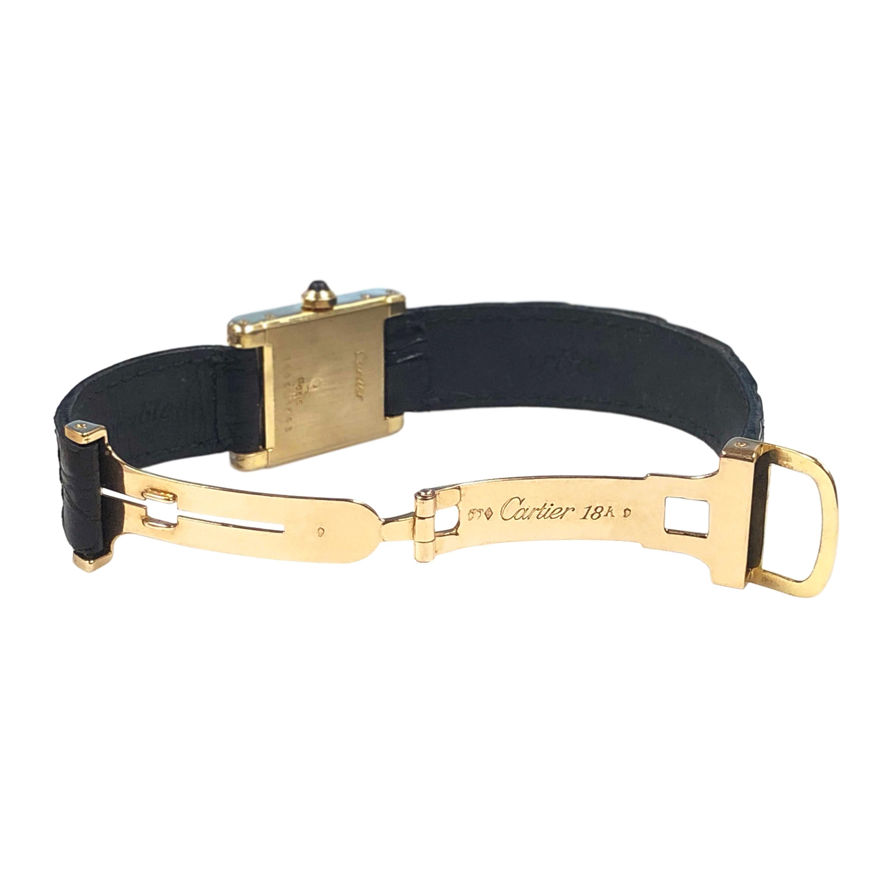 Cartier Paris Gold and Diamond Tank Ladies Mechanical Wristwatch In Excellent Condition In Chicago, IL