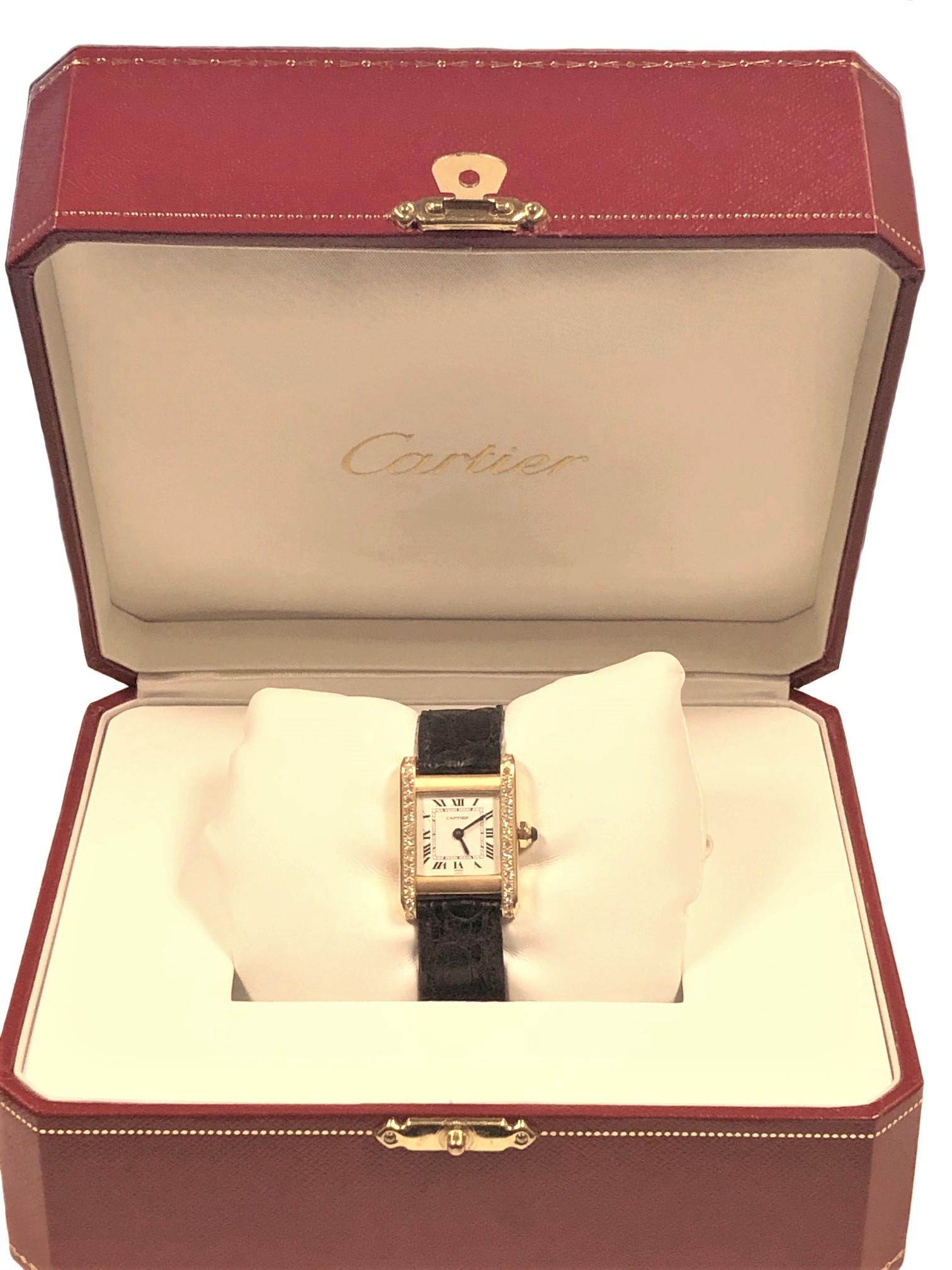 Women's Cartier Paris Gold and Diamond Tank Ladies Mechanical Wristwatch