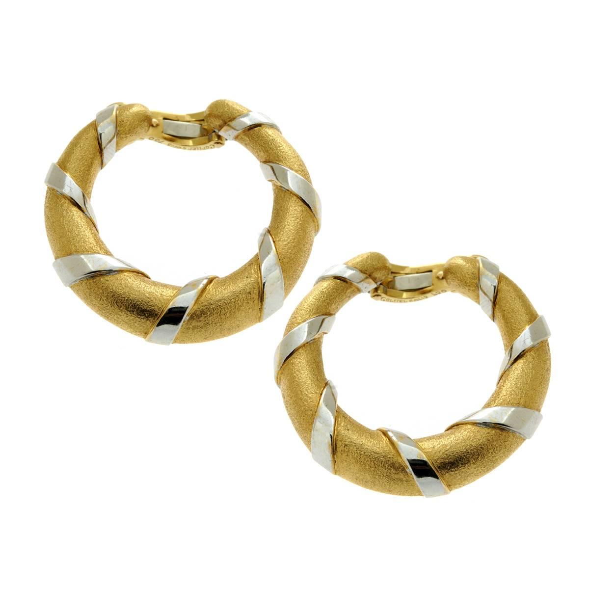 Cartier Paris Gold Hoop Two-Tone Earrings For Sale