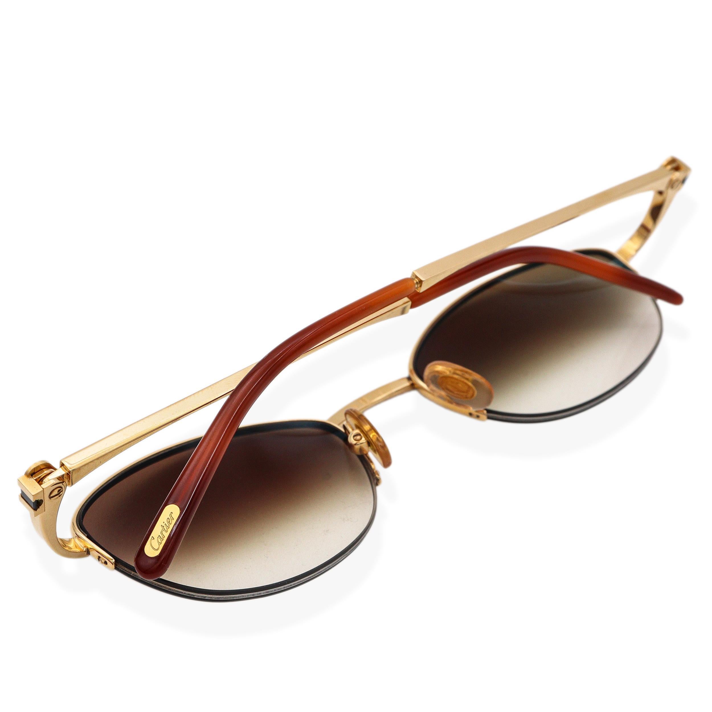 Cartier Paris Gold Plated Sunglasses with Olive Gradient Lenses For Sale 1