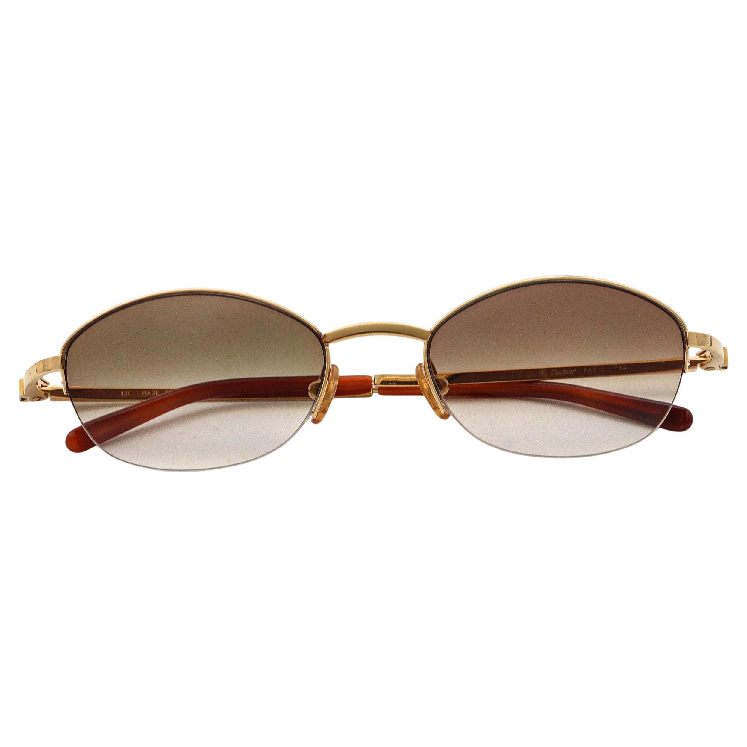 Cartier Paris Gold Plated Sunglasses with Olive Gradient Lenses For Sale