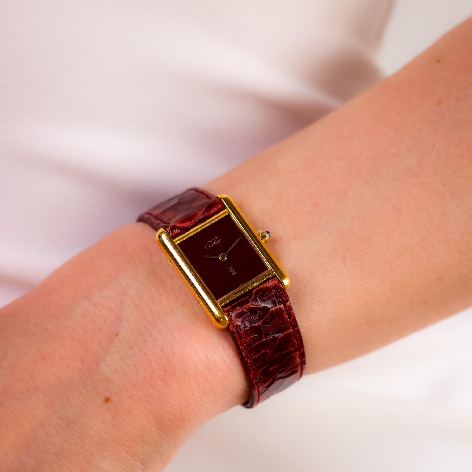 Cartier Paris gold plated tank watch In Excellent Condition For Sale In Beverly Hills, CA