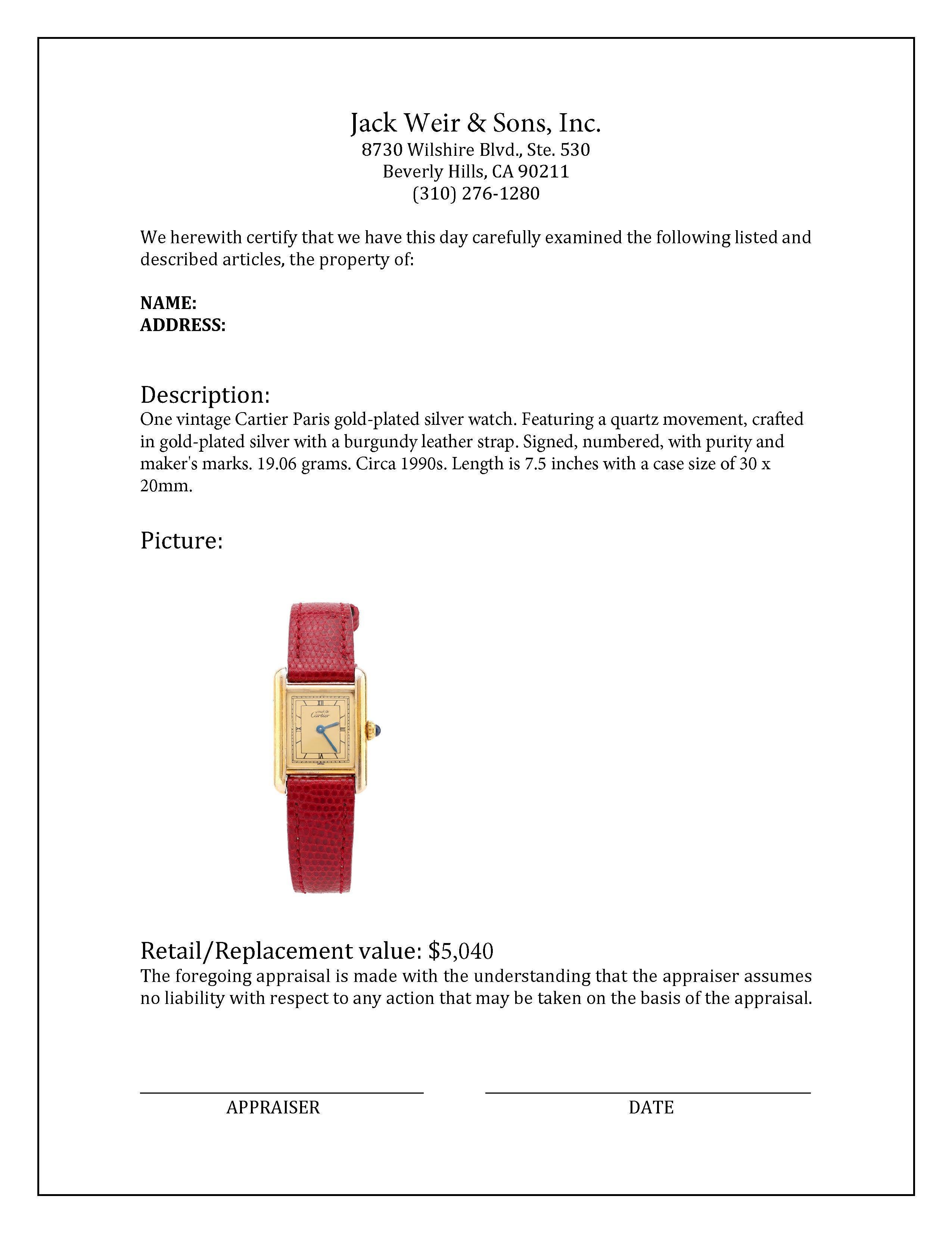 Femenino o masculino Reloj Tank Cartier París chapado en oro