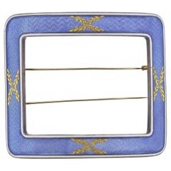 Cartier Paris Guilloche Enamel Gold Silver Buckle Brooch