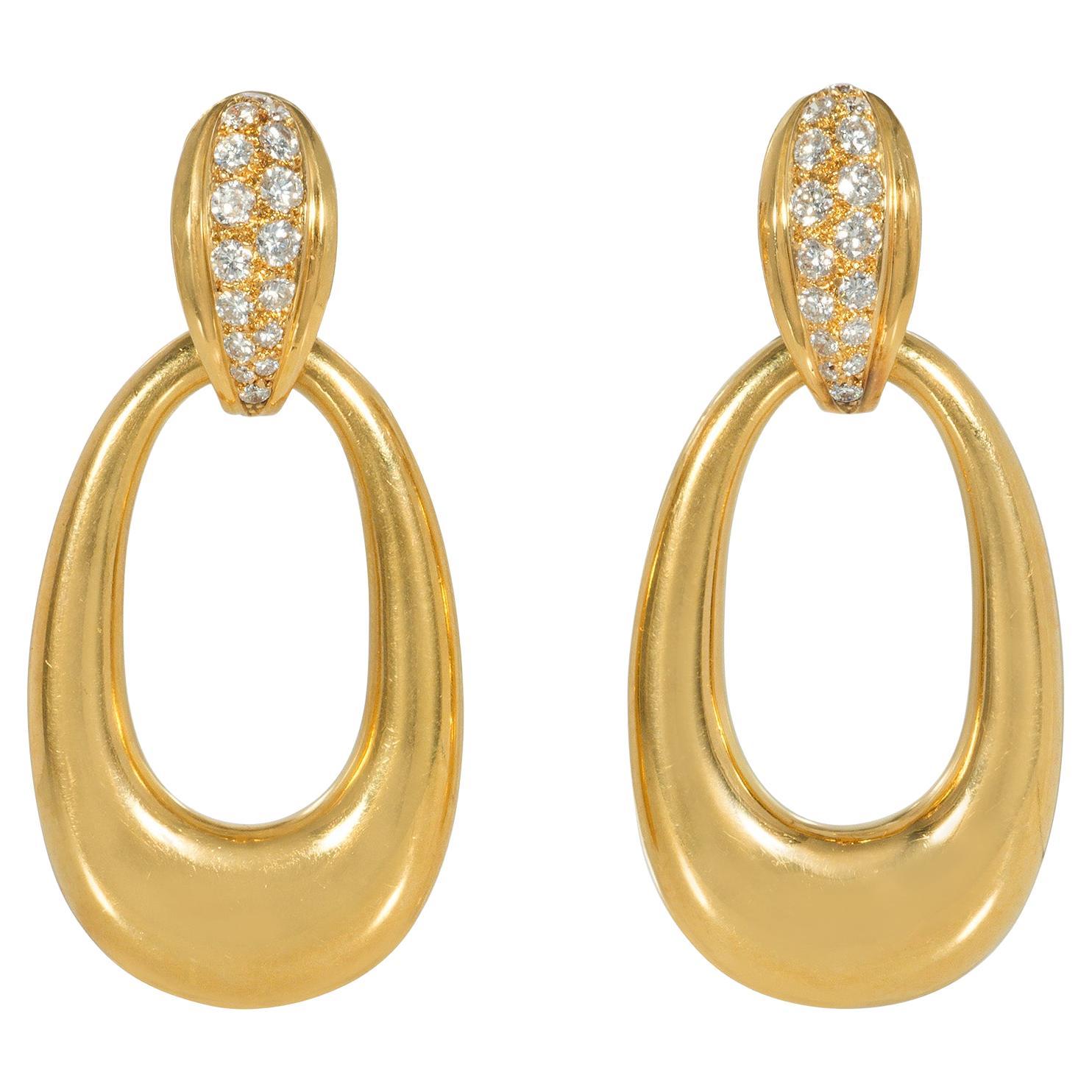 Orecchini intercambiabili Cartier Paris in oro e crisofrasa in vendita
