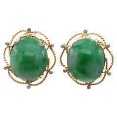 Cartier Paris Jade Diamond 18 Karat Yellow Gold Earrings