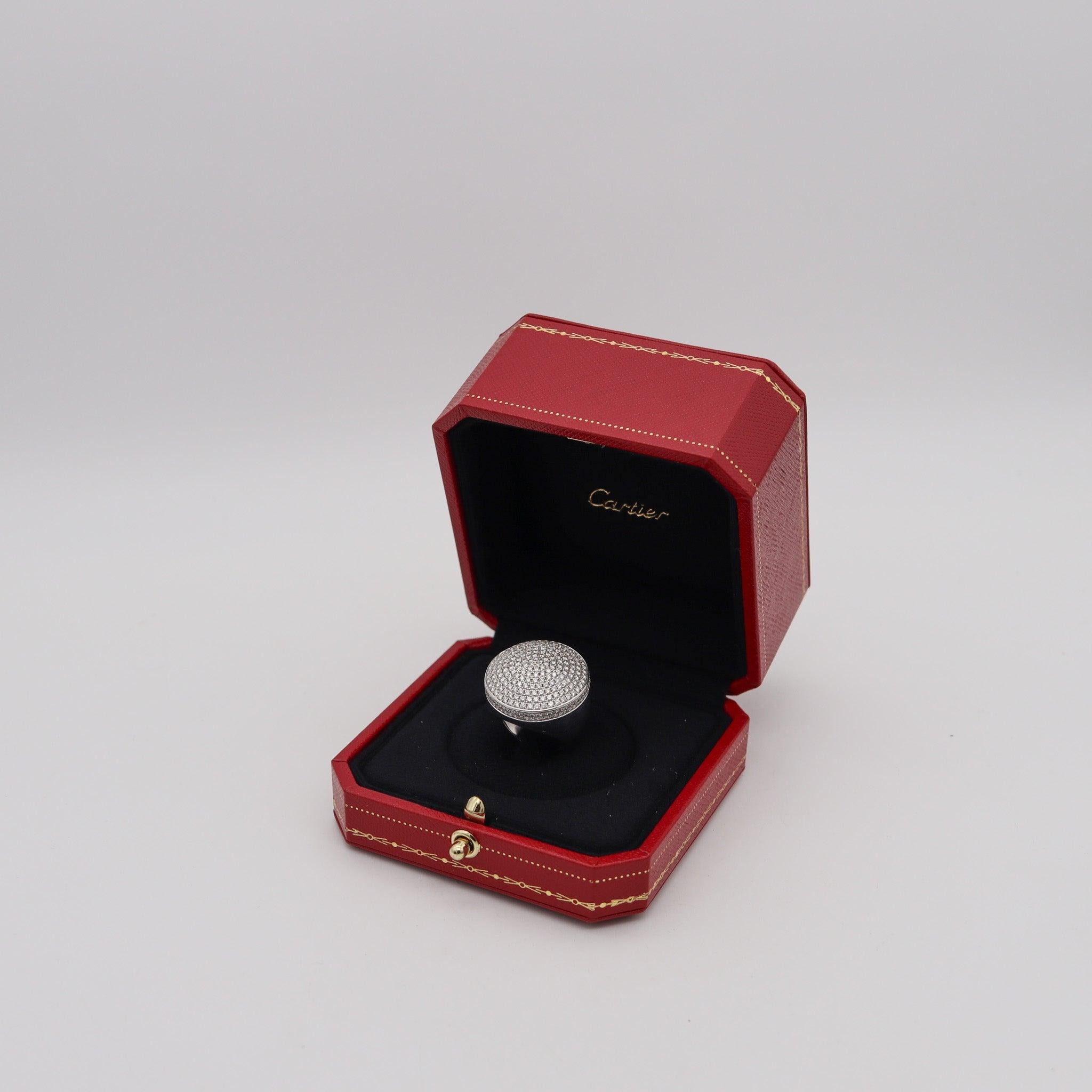 Modernist CARTIER Paris Jeton Sauvage Cocktail Ring 18Kt White Gold With 2.86 Ctw Diamonds For Sale