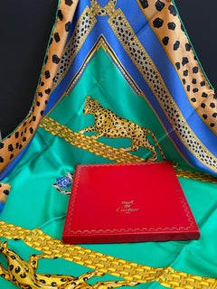CARTIER PARIS Jewelled Jaguars Silk Scarf Never Worn Condition - Boxed
