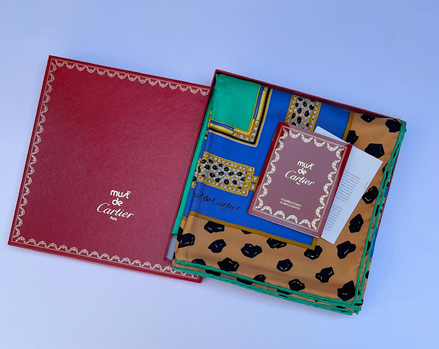 CARTIER PARIS Jewelled Jaguars Silk Scarf Never Worn Condition - Boxed In New Condition In London, GB
