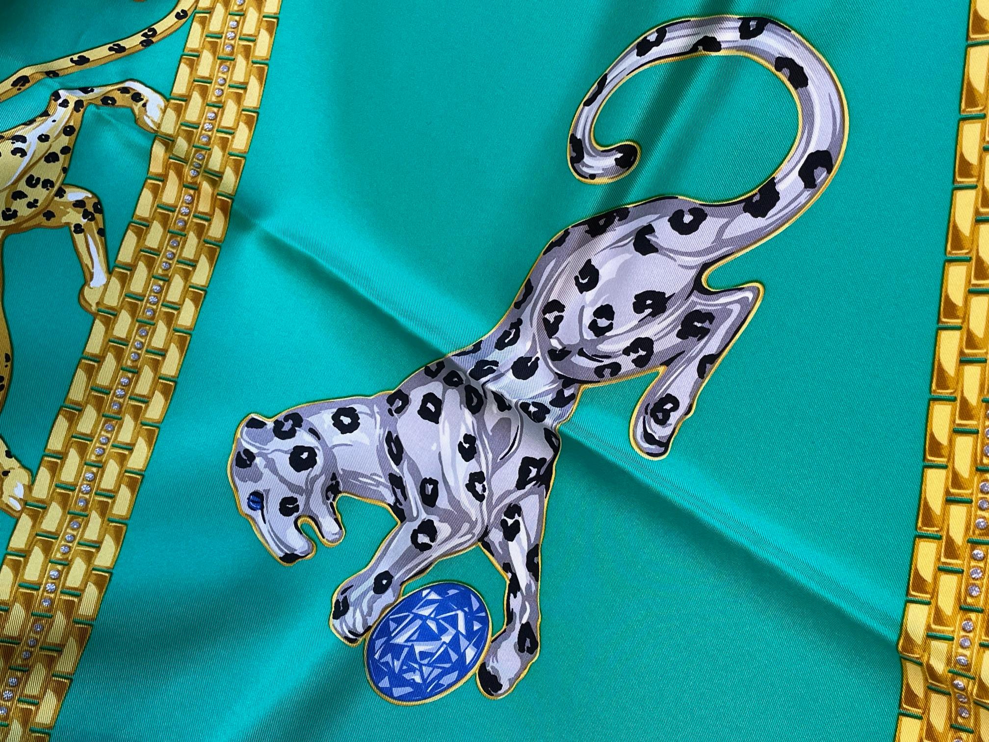CARTIER PARIS Jewelled Jaguars Silk Scarf Never Worn Condition - Boxed 1