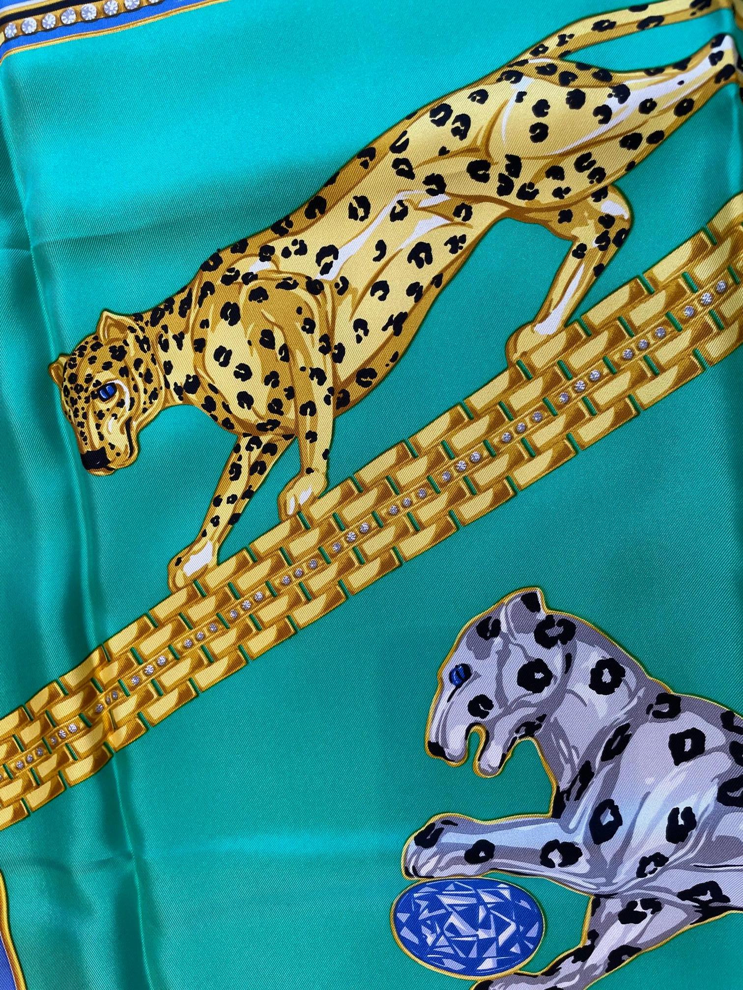 CARTIER PARIS Jewelled Jaguars Silk Scarf Never Worn Condition - Boxed 2