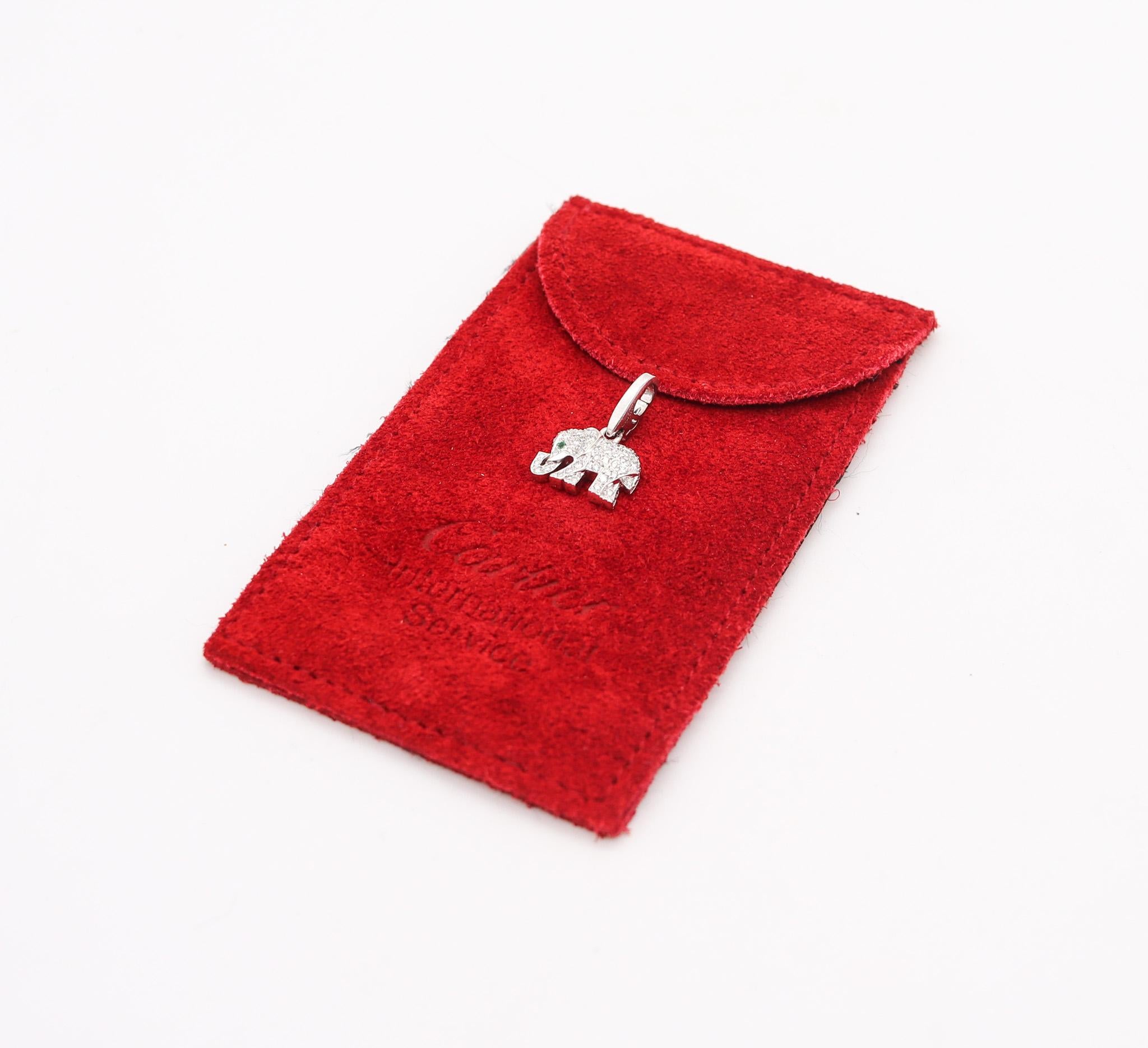 An elephant charm designed by Cartier.

An iconic charm in the shape of a Khandy elephant, created in Paris by the French luxury jewelry house of Cartier. This beautiful useful pendant-charm has been crafted in solid white gold of 18 karats and