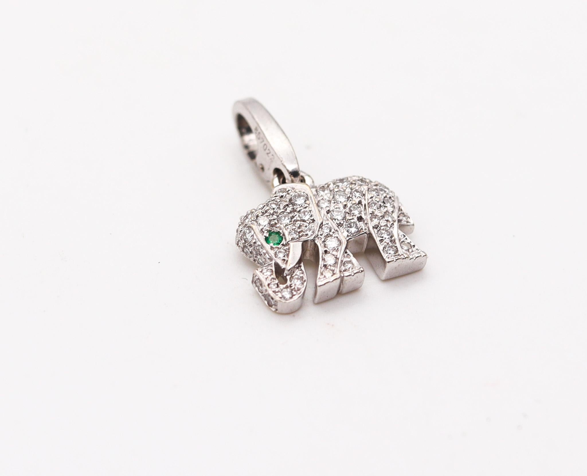 Modernist Cartier Paris Khandy Elephant Charm In 18Kt Gold With VVS Diamonds And Emerald