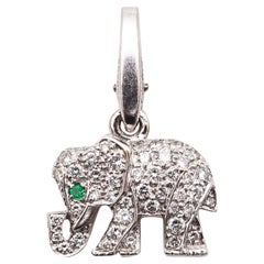 Vintage Cartier Paris Khandy Elephant Charm In 18Kt Gold With VVS Diamonds And Emerald