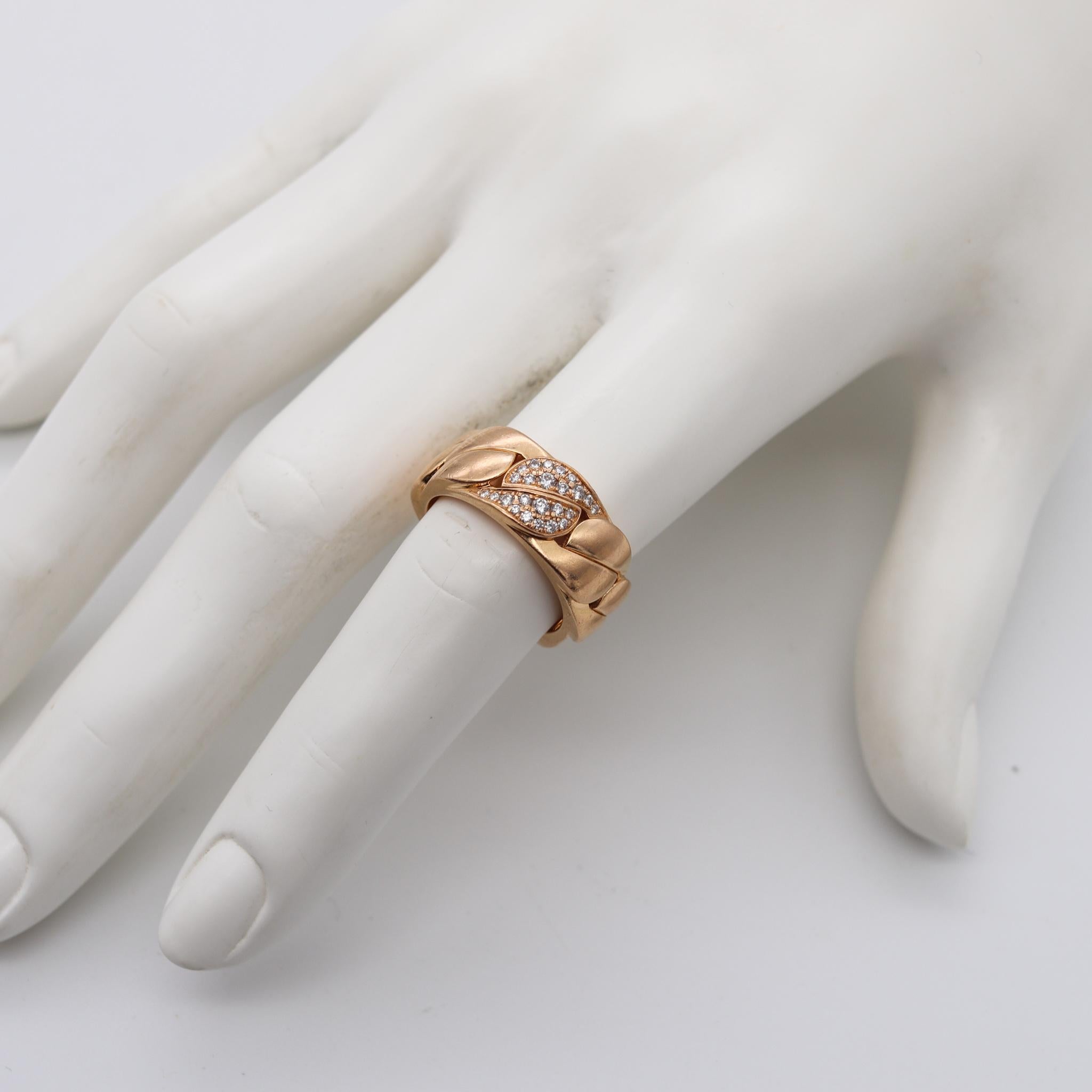 La Dona ring designed by Cartier.

A contemporary piece created in Paris France by the house of Cartier. This iconic ring is part of the La Dona collection and was crafted in solid yellow gold of 18 karats, with high polished finish.

Pave set on