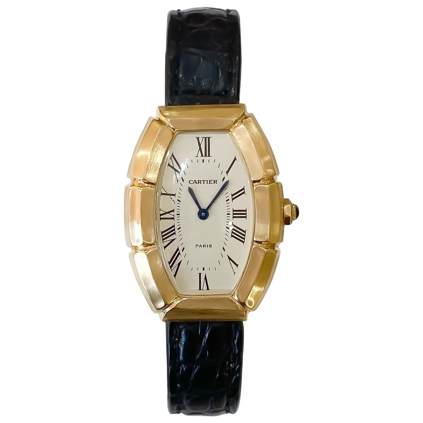 Cartier Paris Ladies Rare Bamboo Tonneau 18 Karat Yellow Gold Watch on Strap