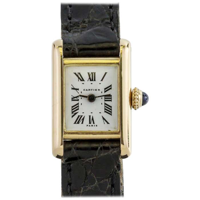 Cartier Paris Ladies Yellow Gold Mini Tank manual wind Wristwatch ...