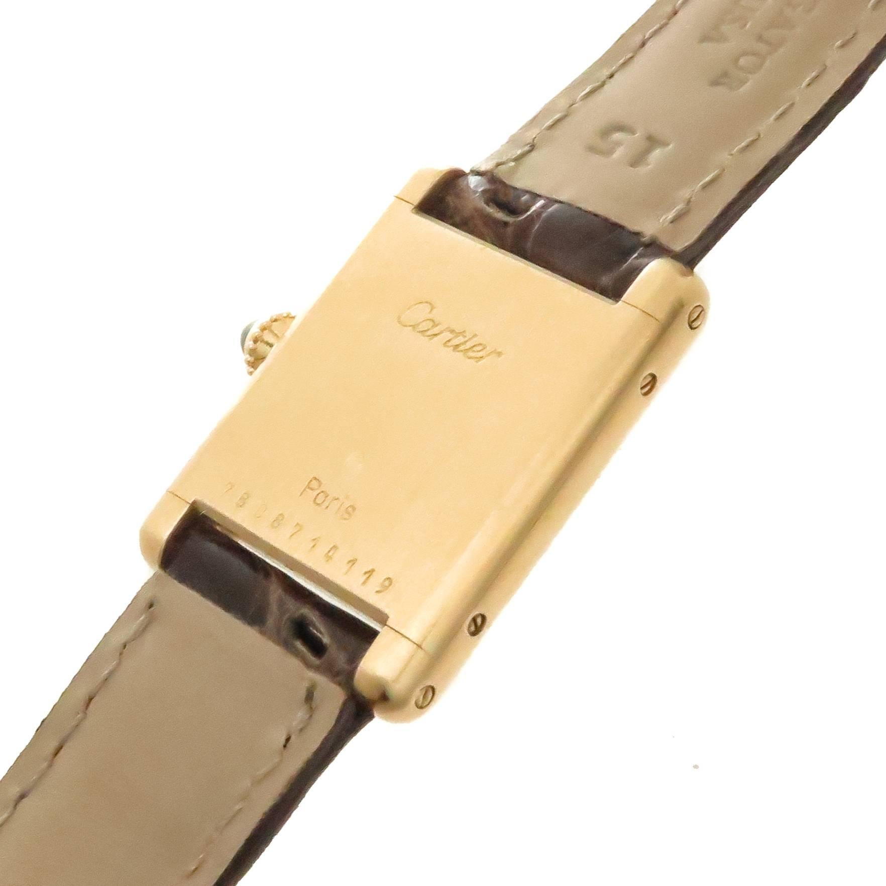 Cartier Paris Ladies Yellow Gold Tank Mechanical Wristwatch, 1980s  In Excellent Condition In Chicago, IL