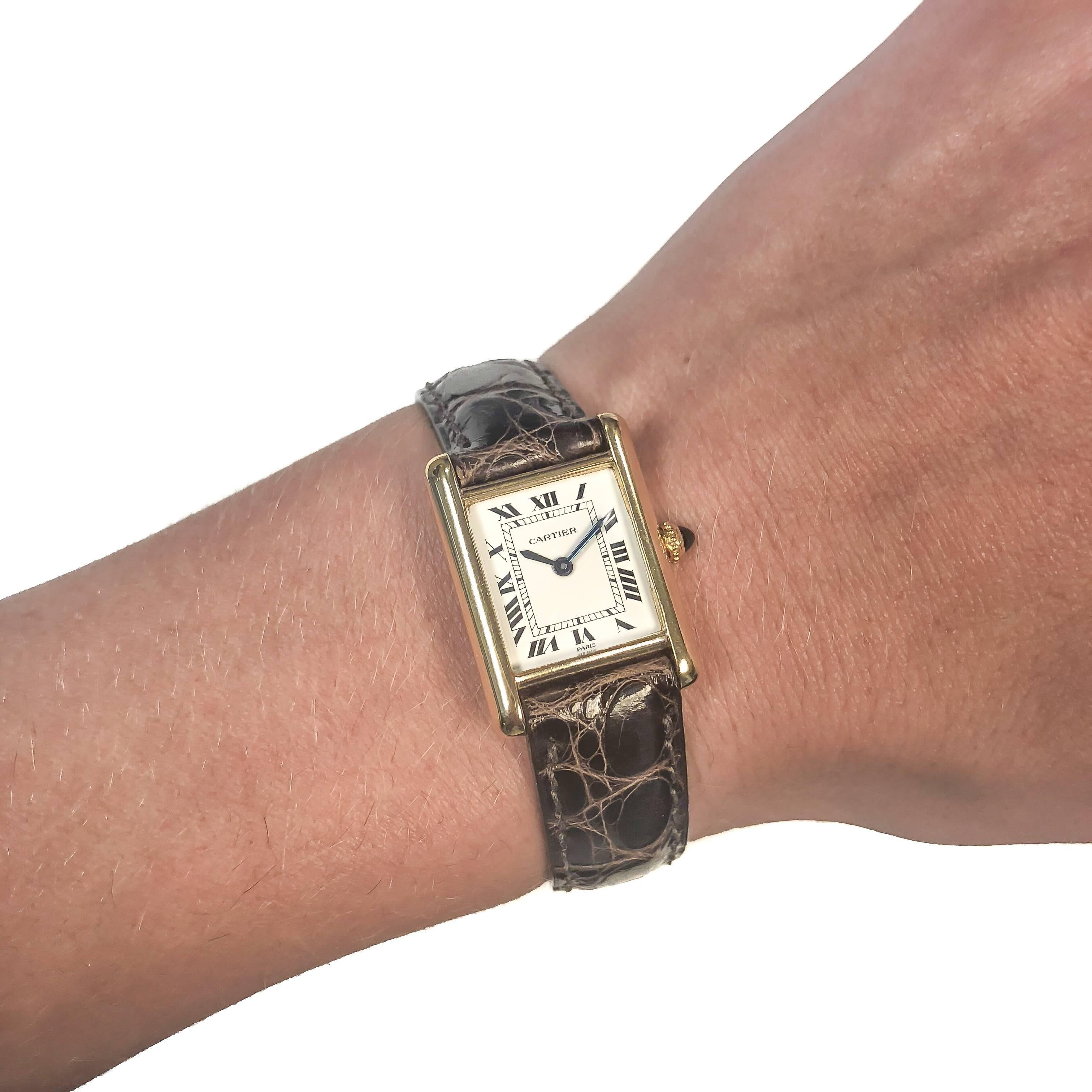 Cartier Paris Ladies Yellow Gold Tank Mechanical Wristwatch, 1980s  2