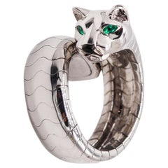 Cartier Paris Lakarda Panther Ring in 18Kt White Gold with Emeralds and Jade