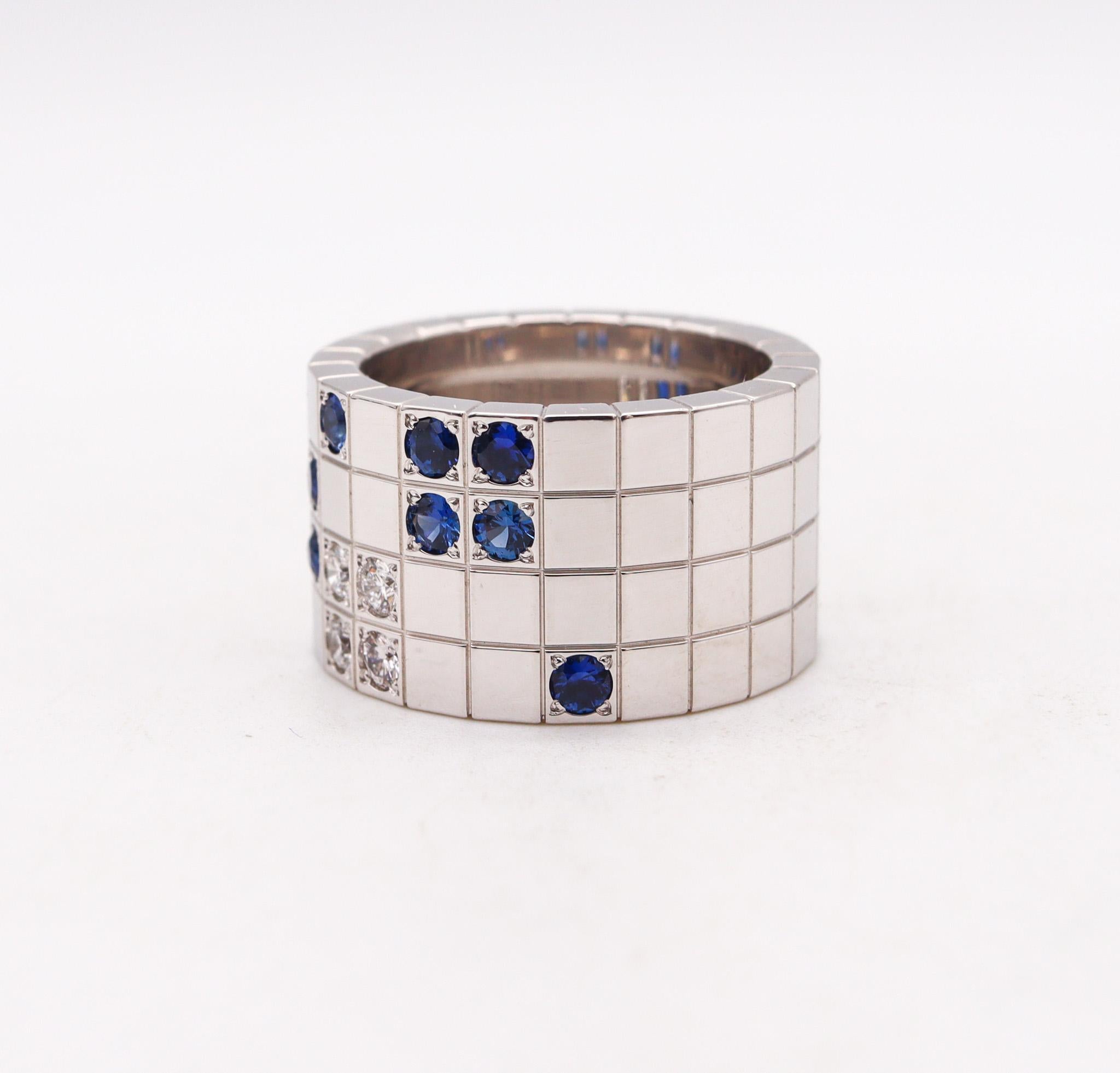Cartier Paris Lanieres Ring 18 Kt White Gold with 1.05 Ctw Diamonds & Sapphires In Excellent Condition In Miami, FL