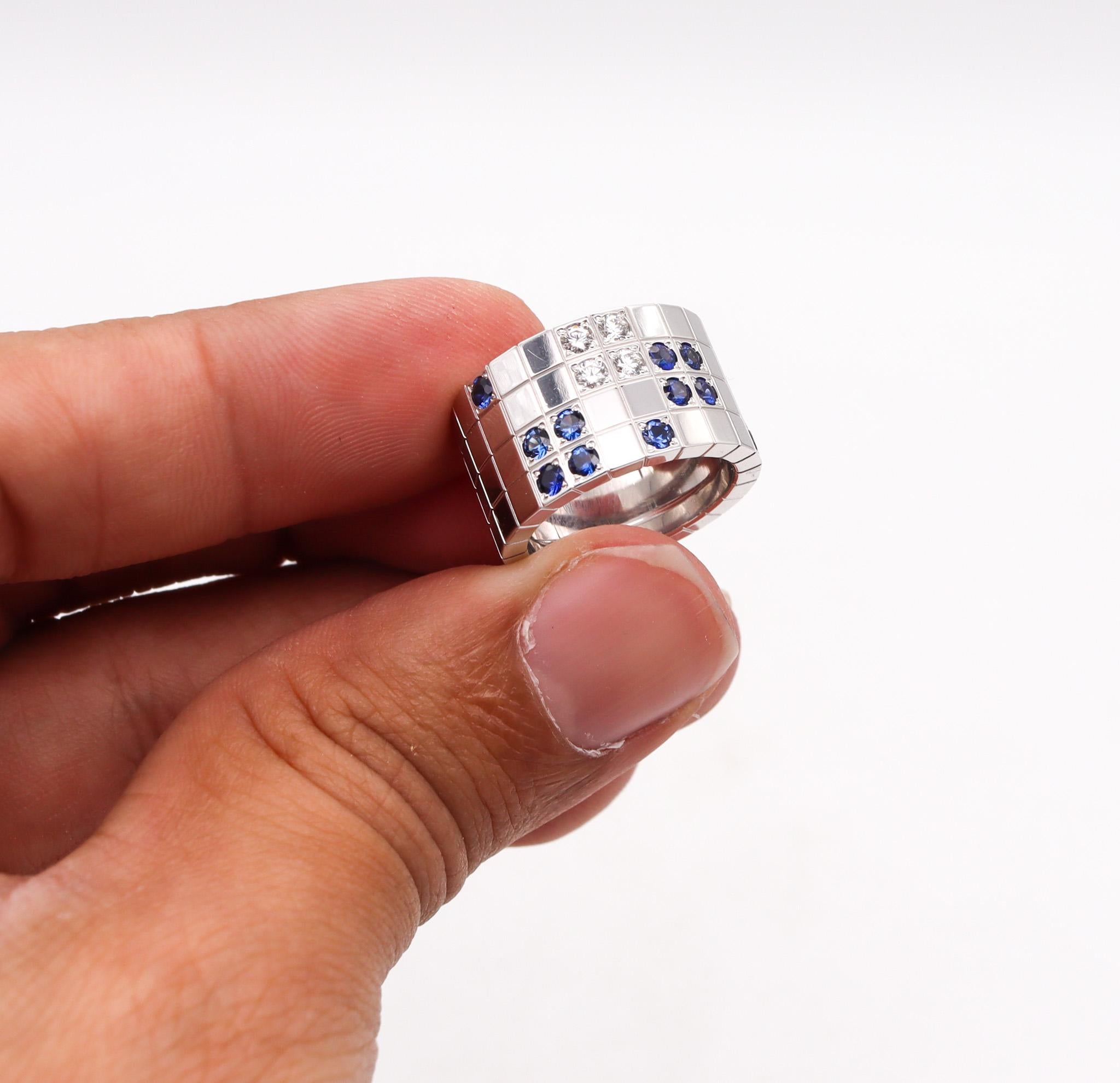 Cartier Paris Lanieres Ring 18 Kt White Gold with 1.05 Ctw Diamonds & Sapphires 3